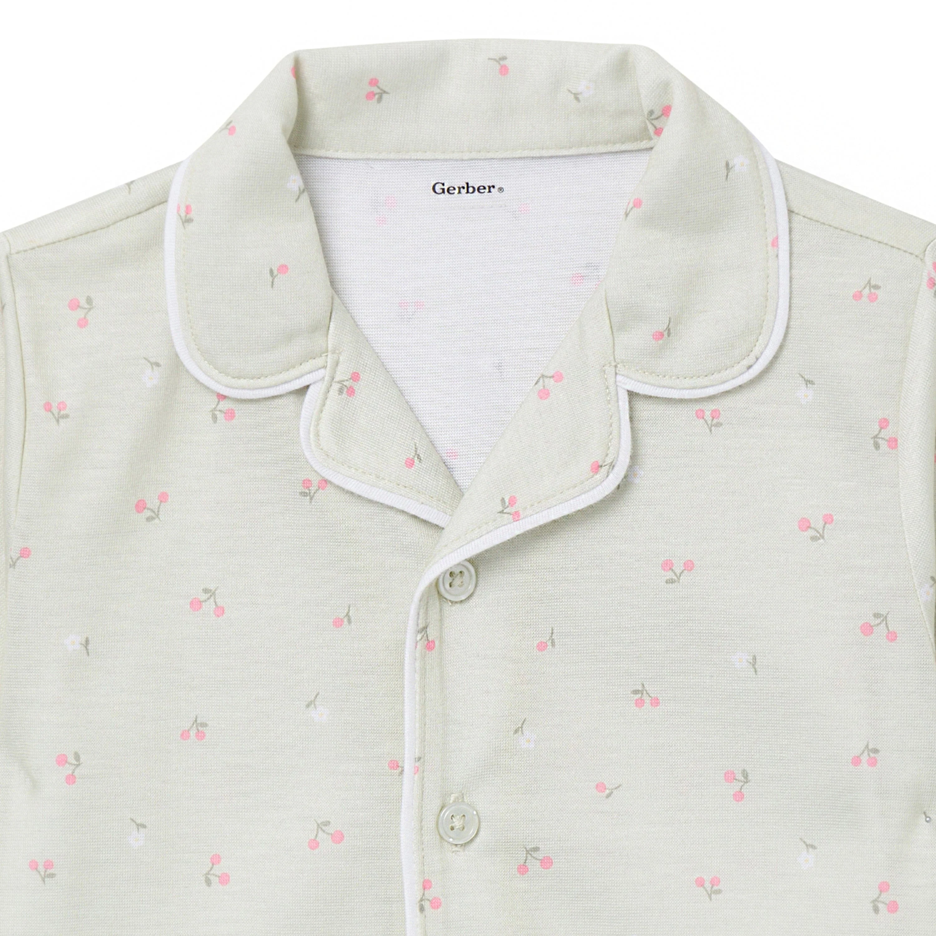 2-Piece Infant & Toddler Girls Cherries Button Up Pajama Shorts Set - Image 6