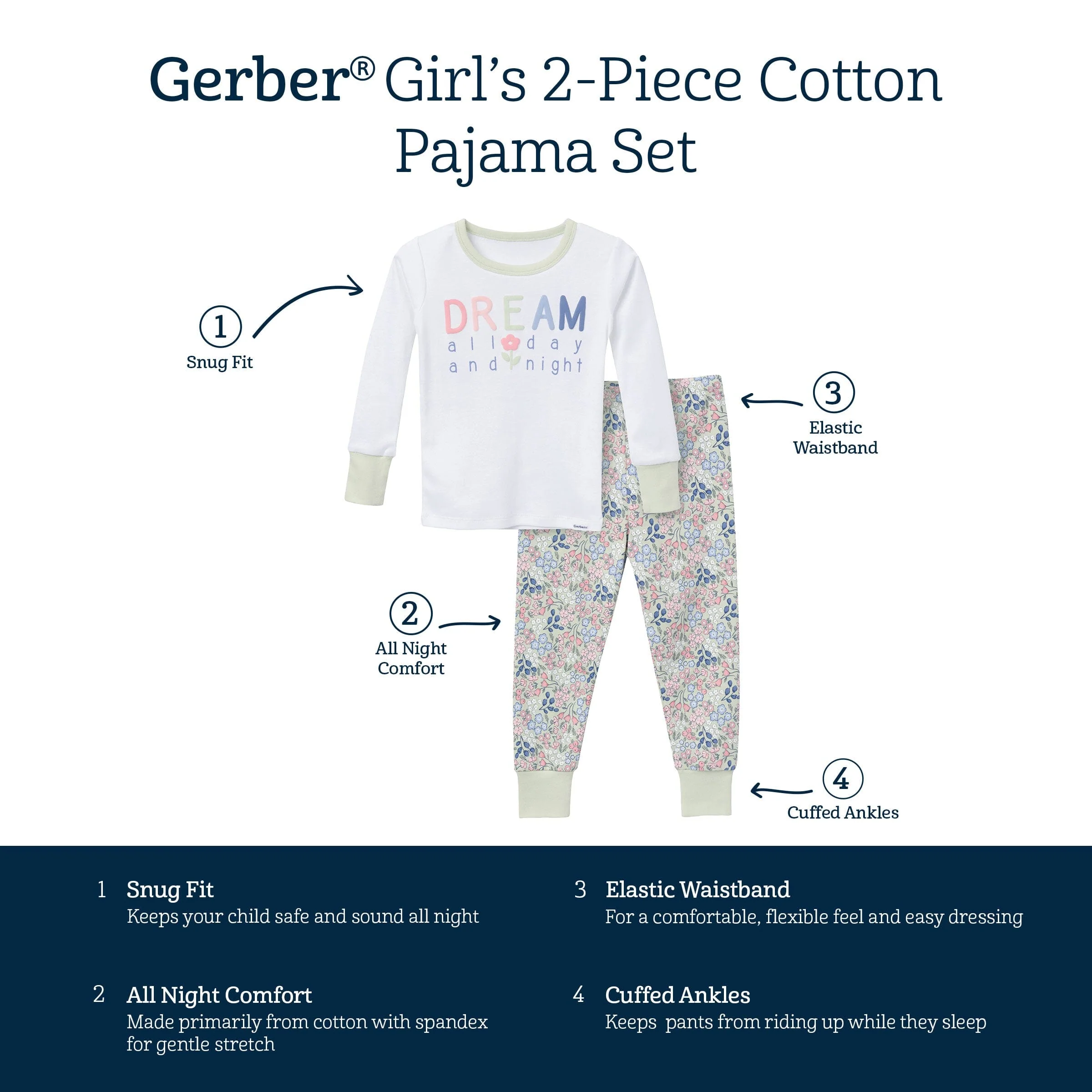 2-Piece Infant & Toddler Girls Ditsy Floral Long Sleeve Pajama Set - Image 4