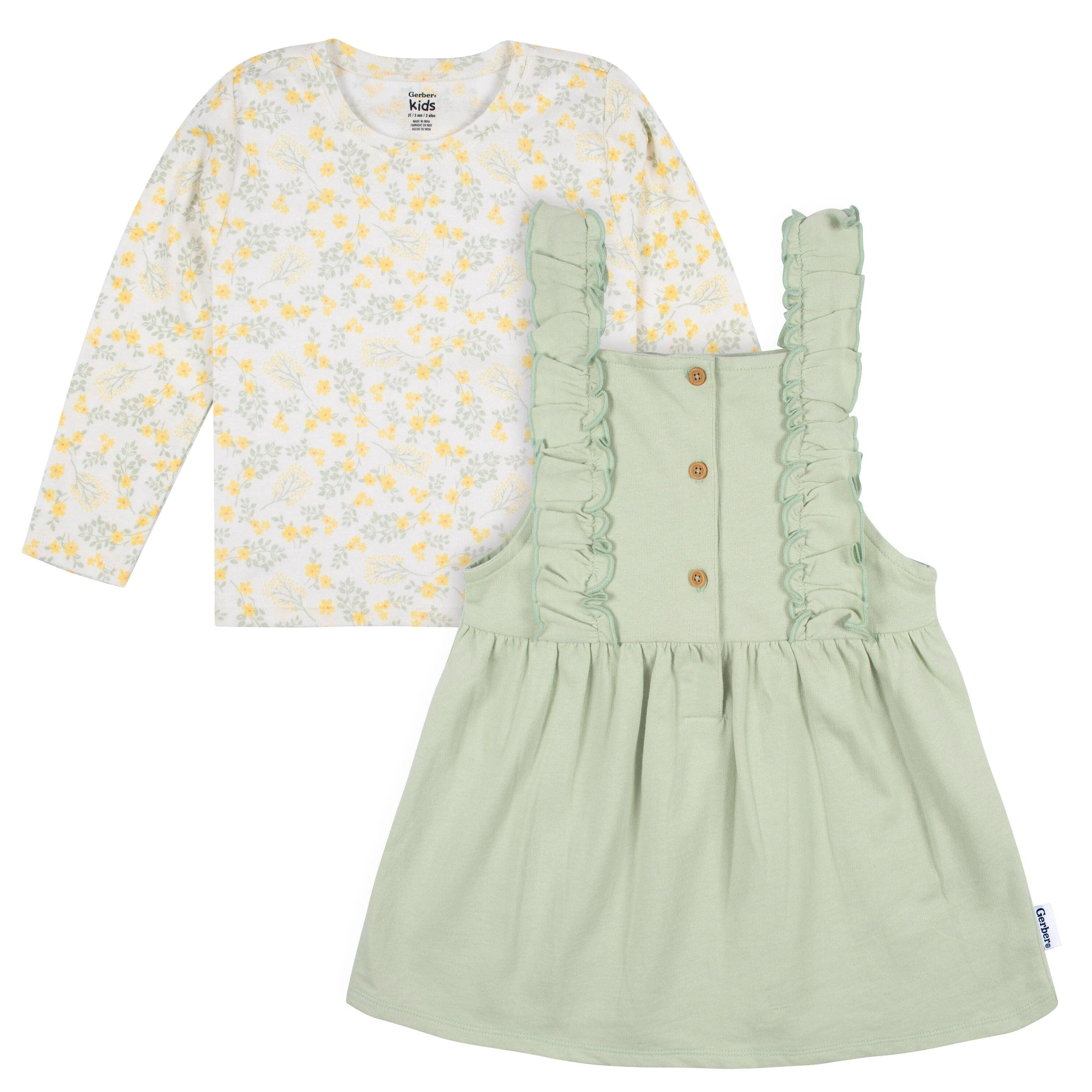 2-Piece Infant & Toddler Girls Green Floral Jumper & Top Set - Image 2