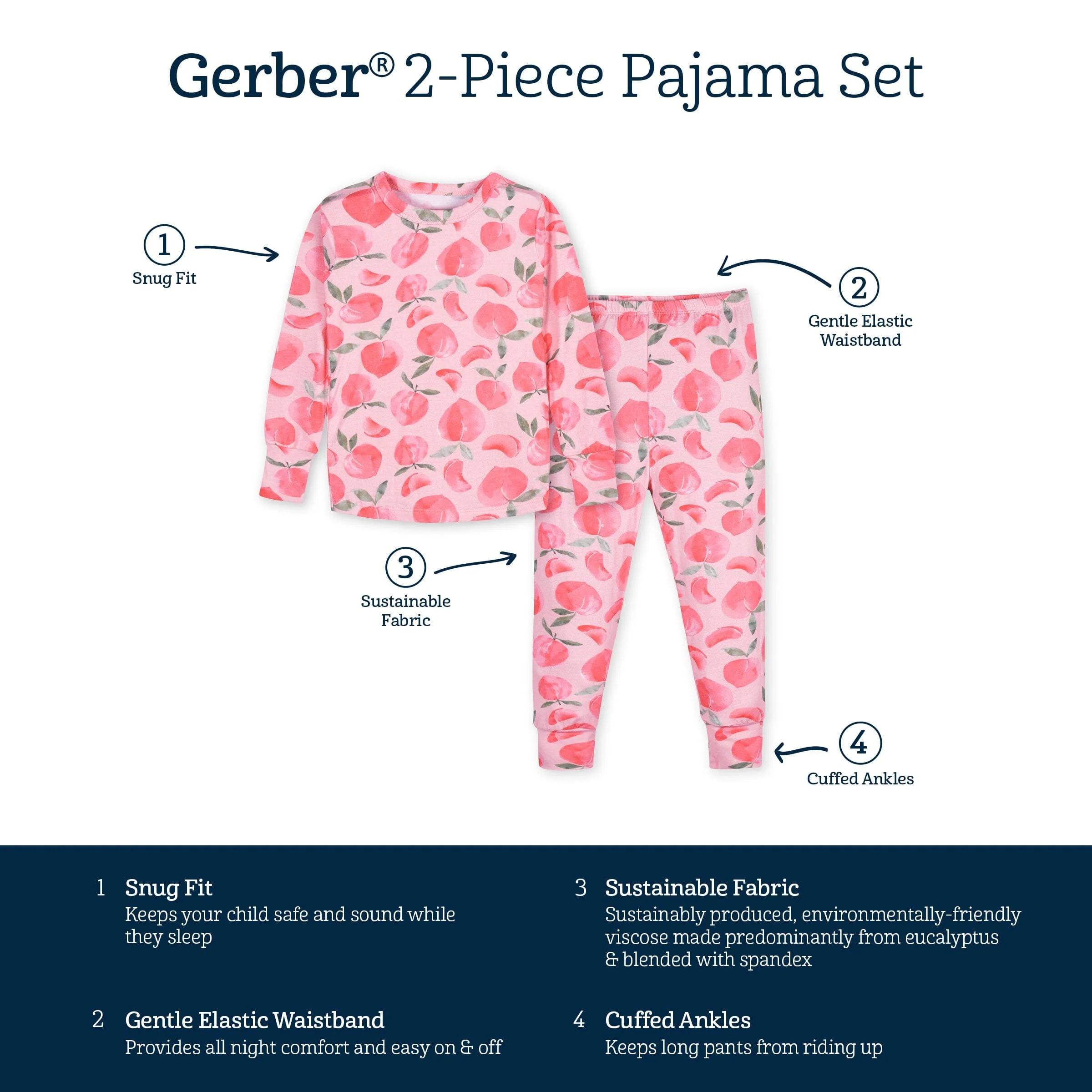 2-Piece Infant & Toddler Girls Just Peachy Buttery Soft Viscose Made from Eucalyptus Snug Fit Pajamas - Image 7