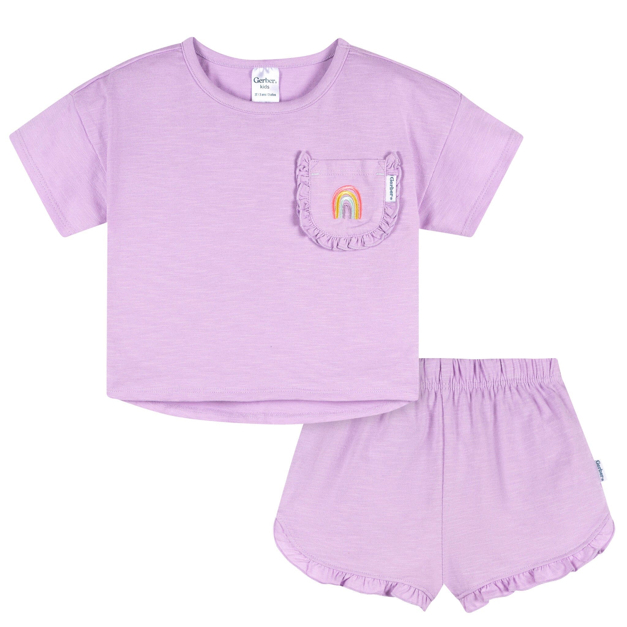 2-Piece Infant & Toddler Girls Rainbow Pocket Tee and Shorts Set