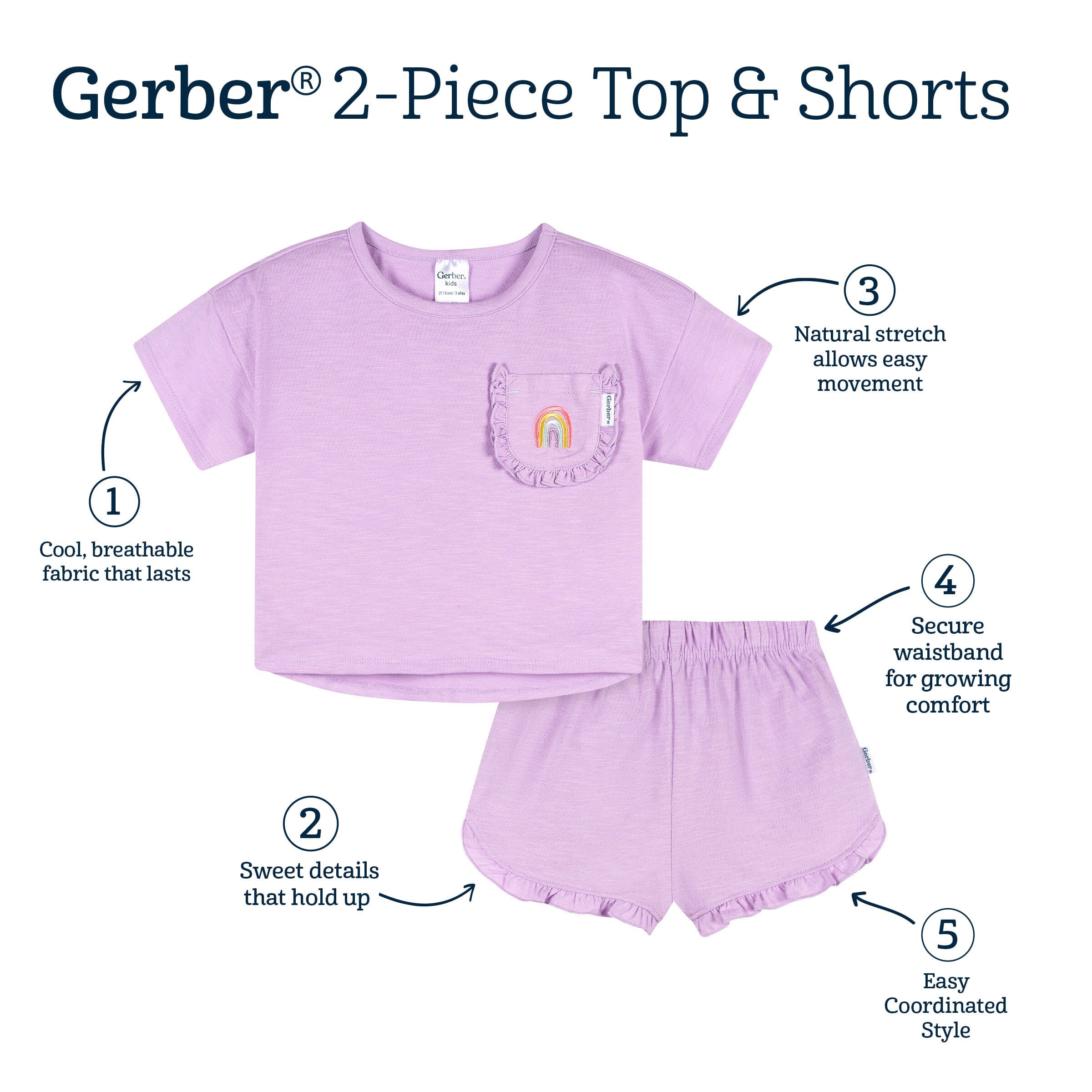 2-Piece Infant & Toddler Girls Rainbow Pocket Tee and Shorts Set - Image 8