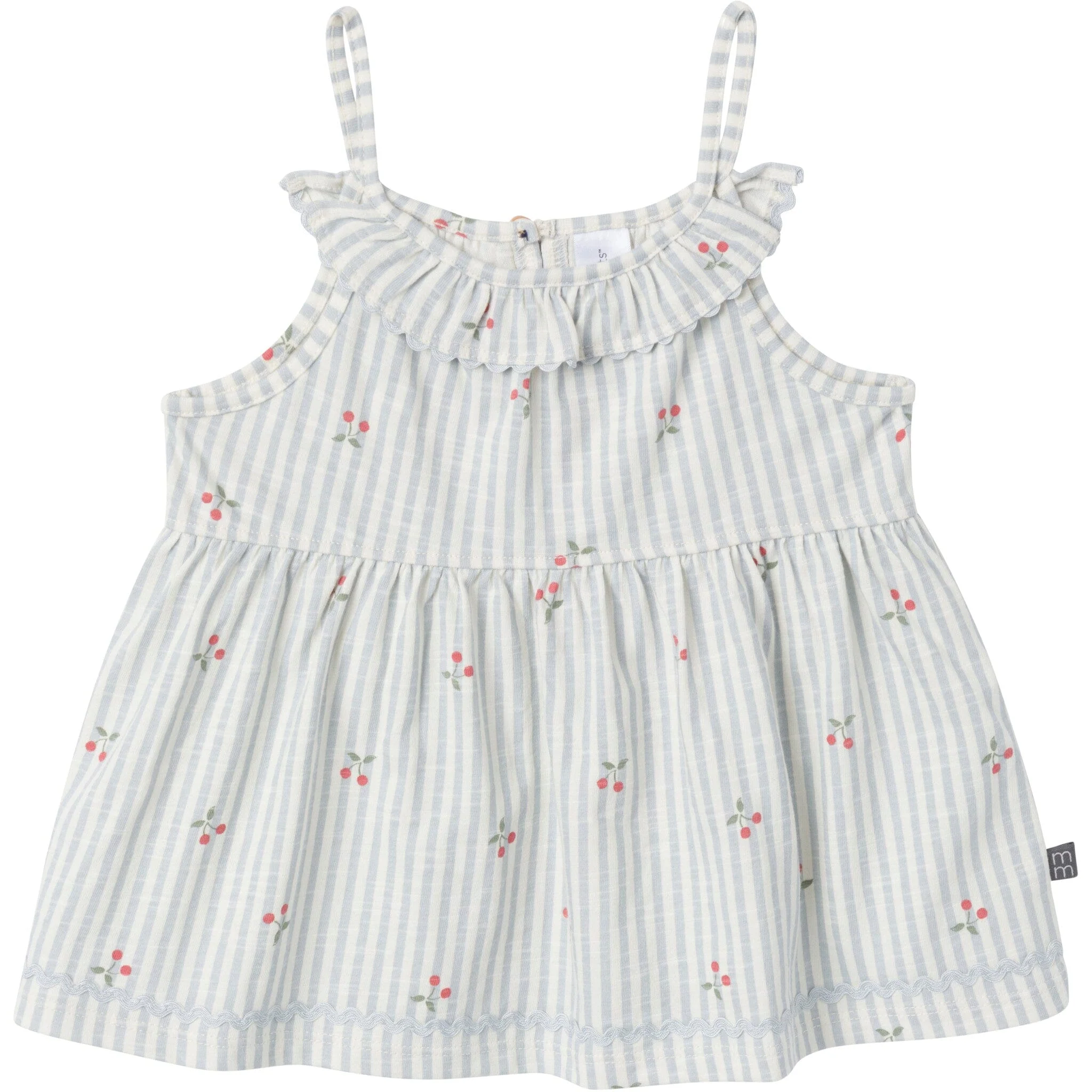 2-Piece Infant & Toddler Girls Cherry Stripes Ruffle Top and Shorts Set - Image 2