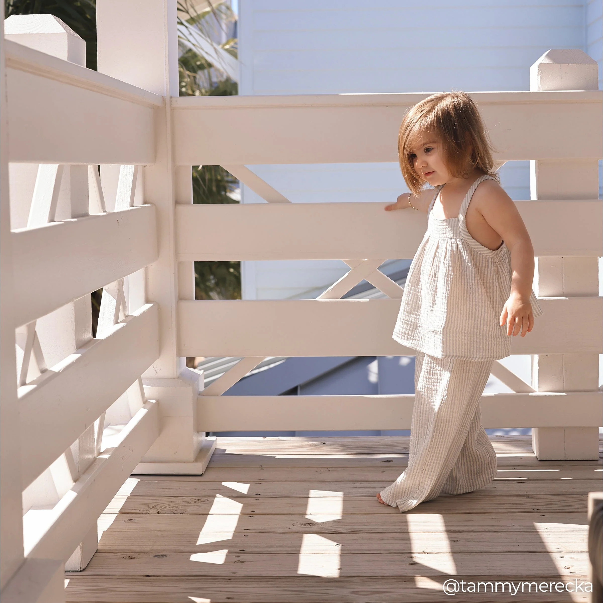 2-Piece Infant & Toddler Girls Light Blue Stripe Cropped Pants Set - Image 2