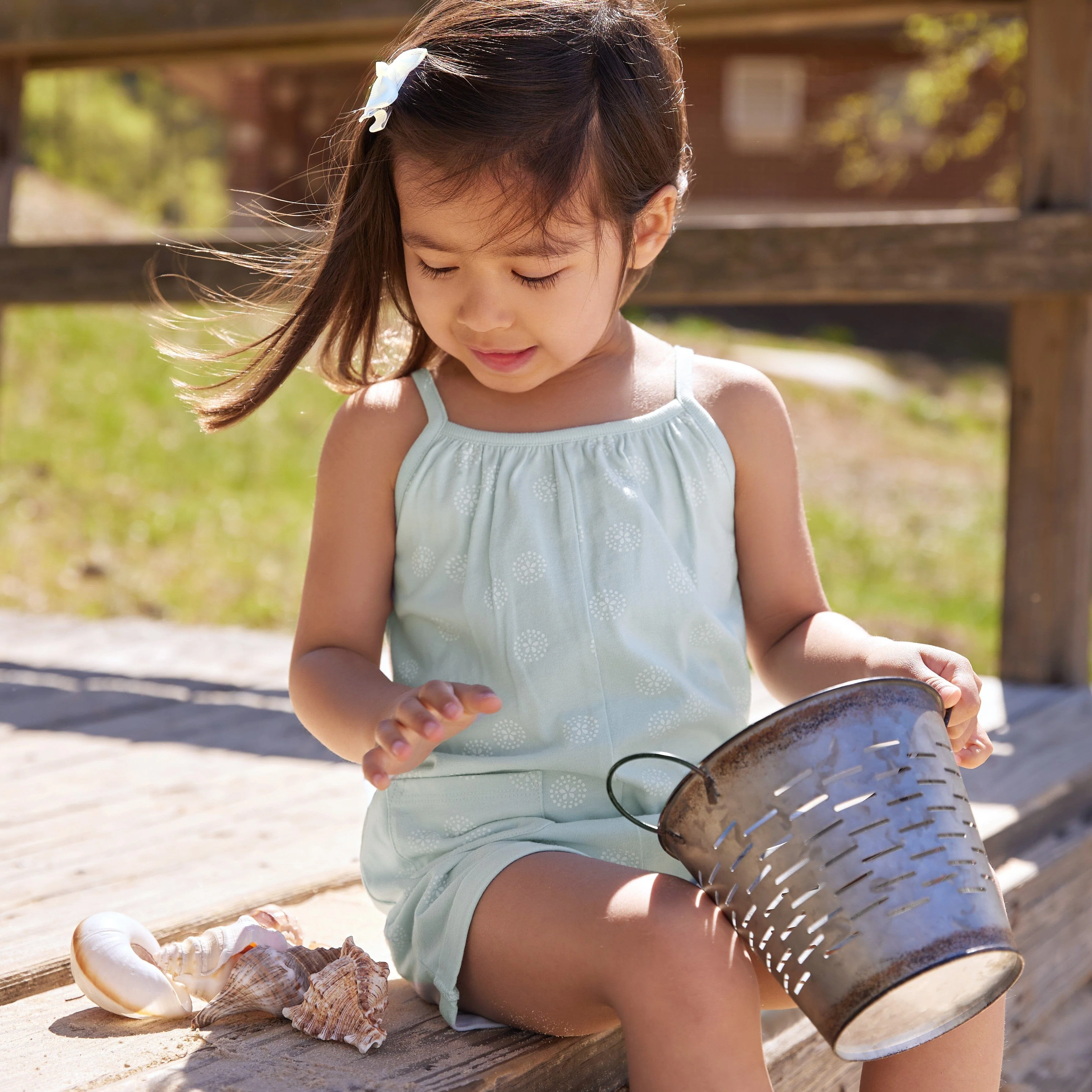 2-Pack Infant and Toddler Girls Light Grey Heather & Sand Dollars Rompers - Image 2