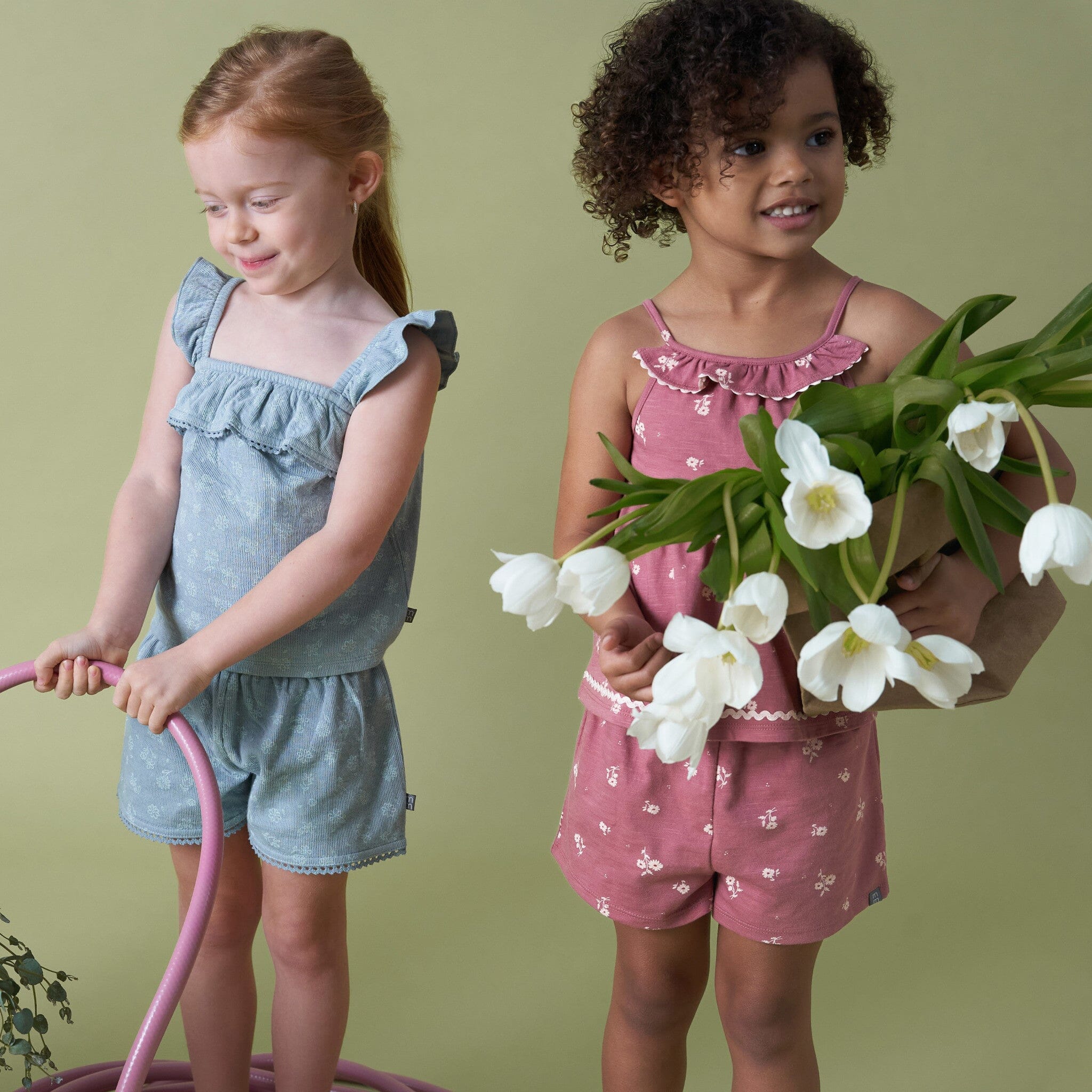 2-Piece Infant & Toddler Girls Rose Bouquet Ruffle Top and Shorts Set - Image 2
