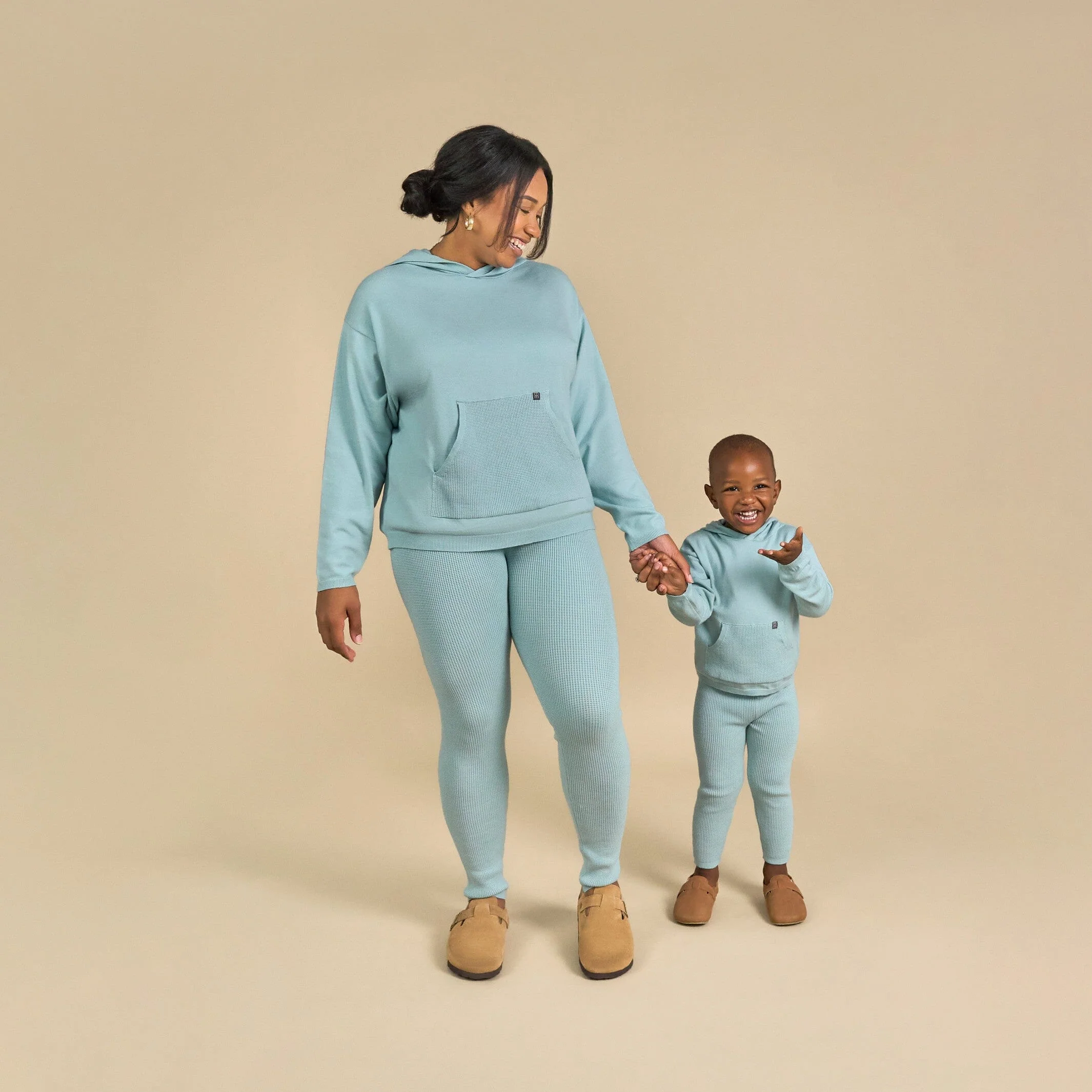 2-Piece Infant & Toddler Medium Sky Hooded Waffle Top and Legging Viscose Set - Image 3