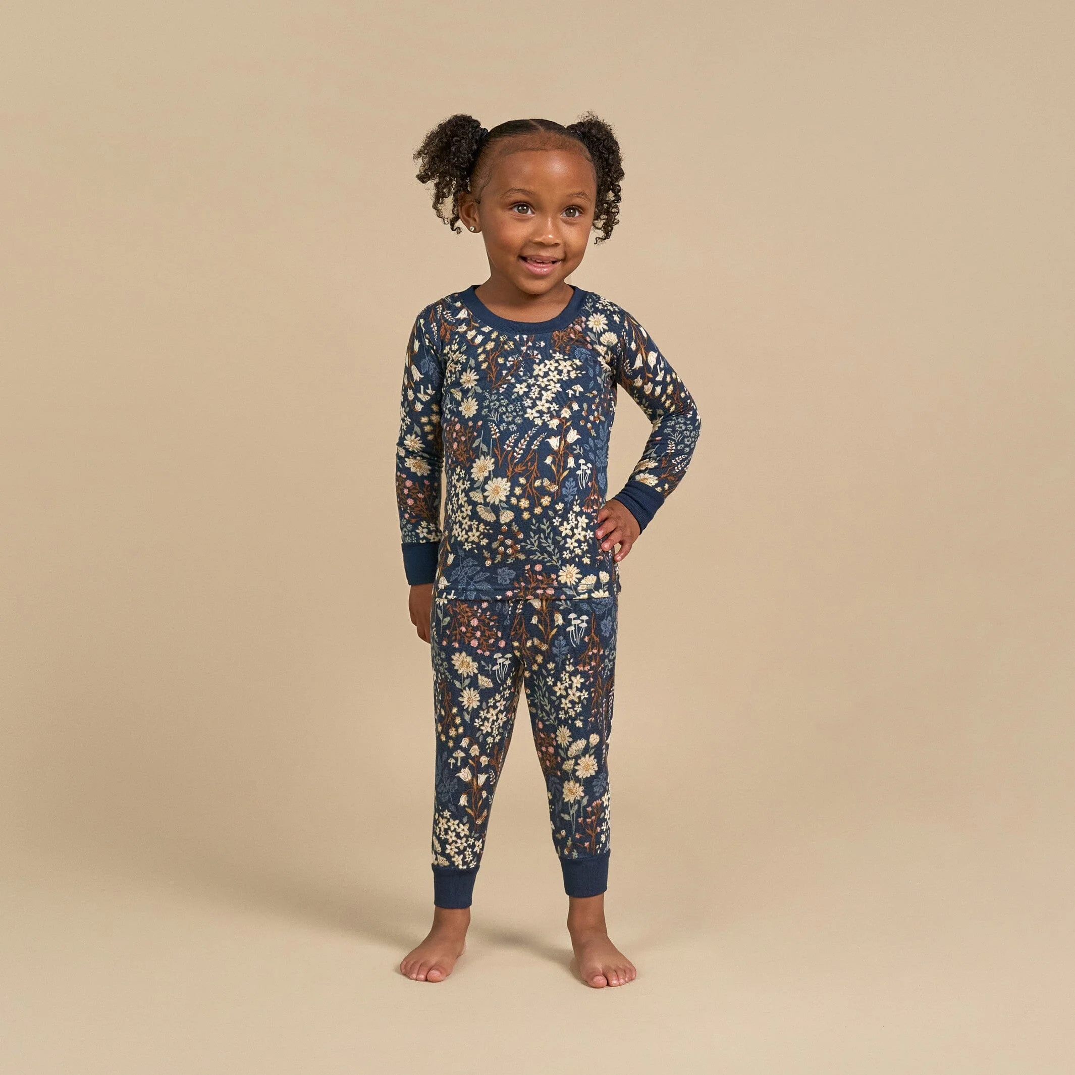 2-Piece Infant & Toddler Girls Navy Floral Hacci Pajama Set - Image 2