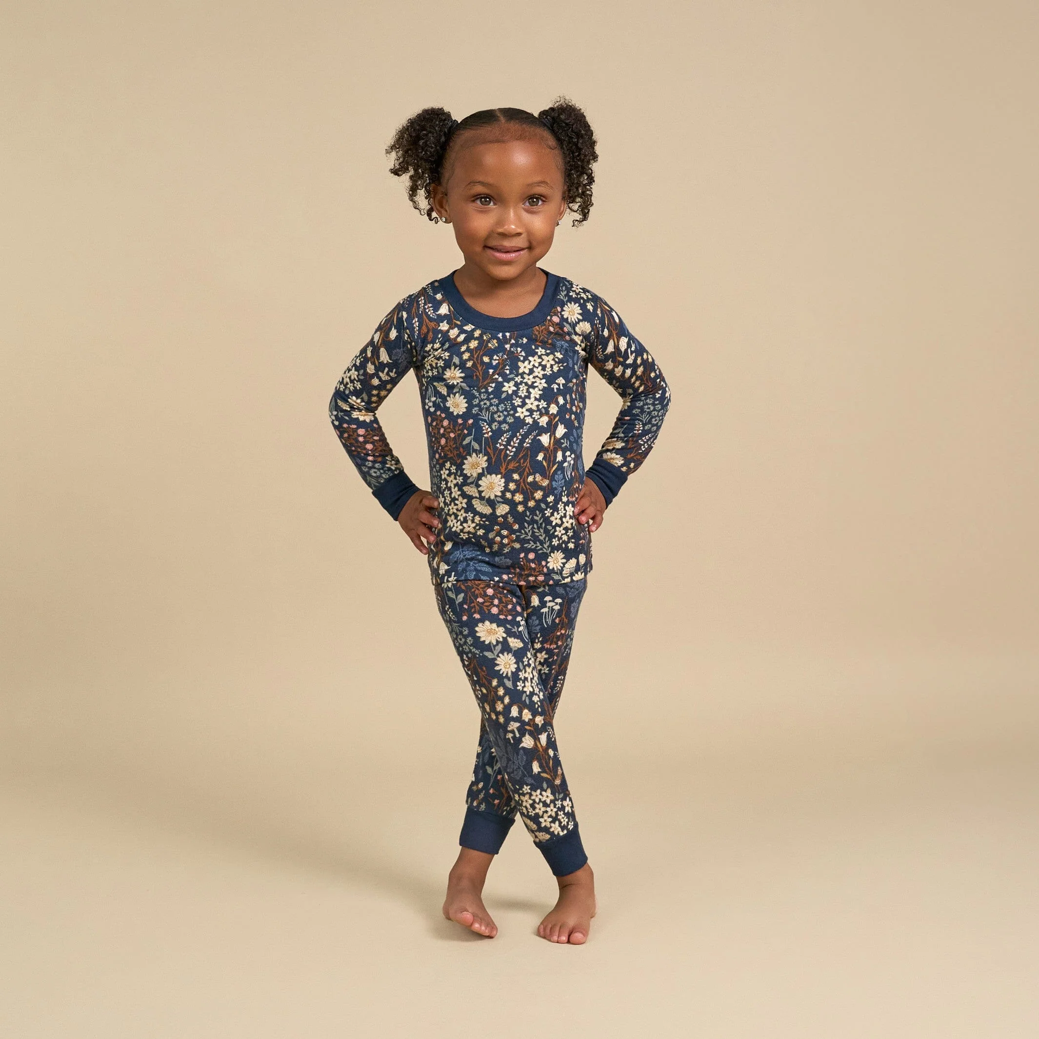 2-Piece Infant & Toddler Girls Navy Floral Hacci Pajama Set - Image 3