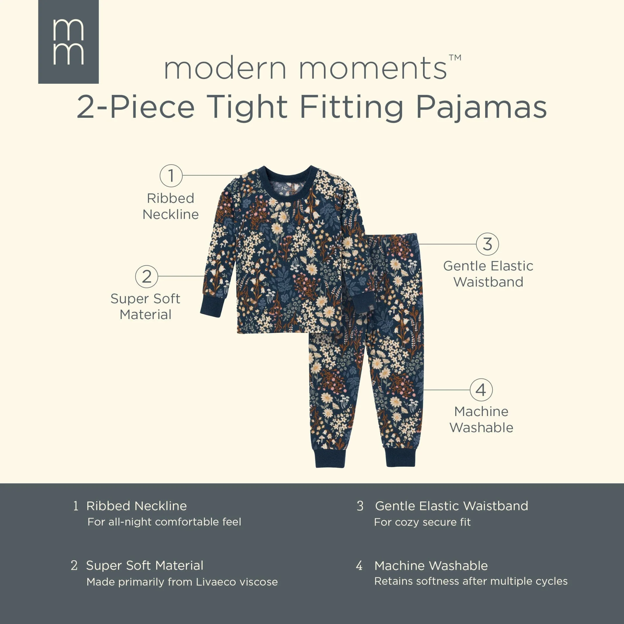 2-Piece Infant & Toddler Girls Navy Floral Hacci Pajama Set - Image 8