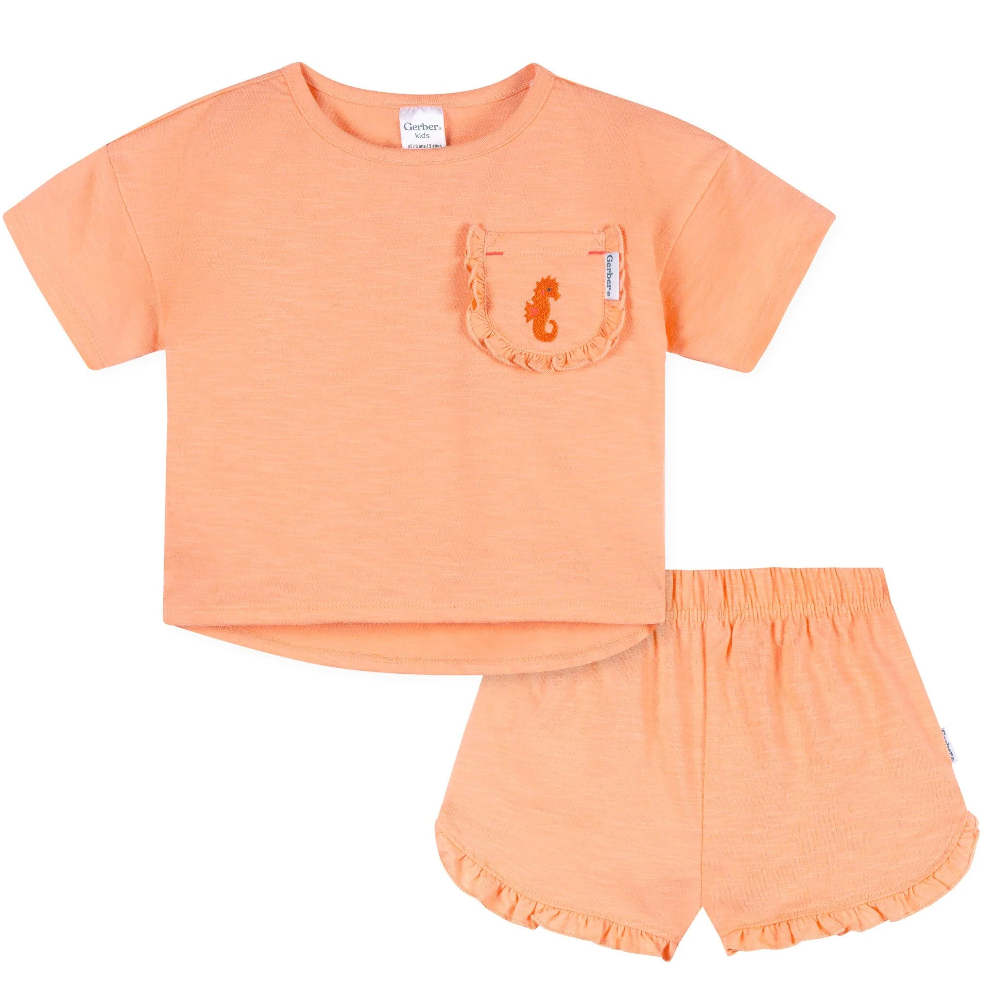 2-Piece Infant & Toddler Girls Seahorse Pocket Tee and Shorts Set