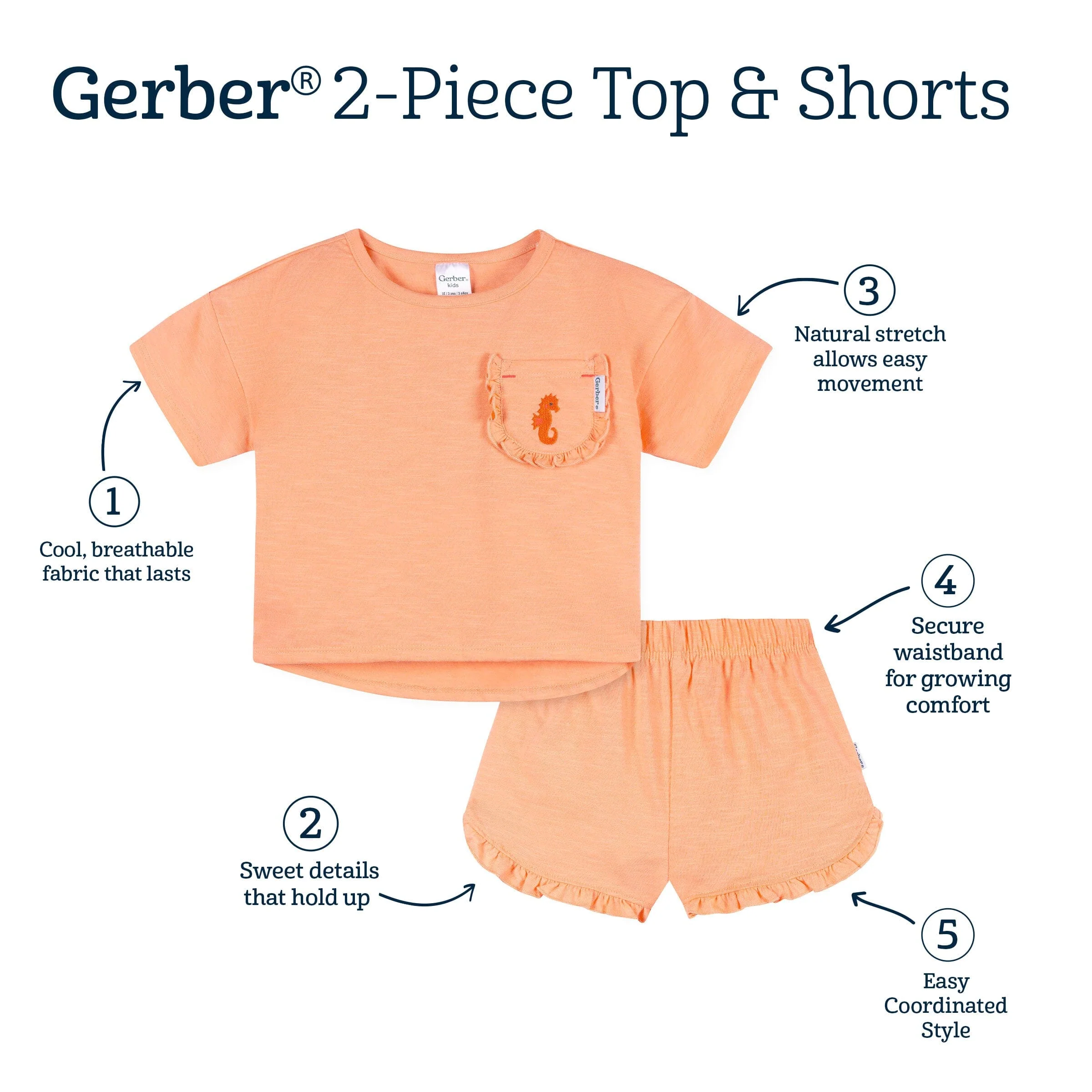 2-Piece Infant & Toddler Girls Seahorse Pocket Tee and Shorts Set - Image 8