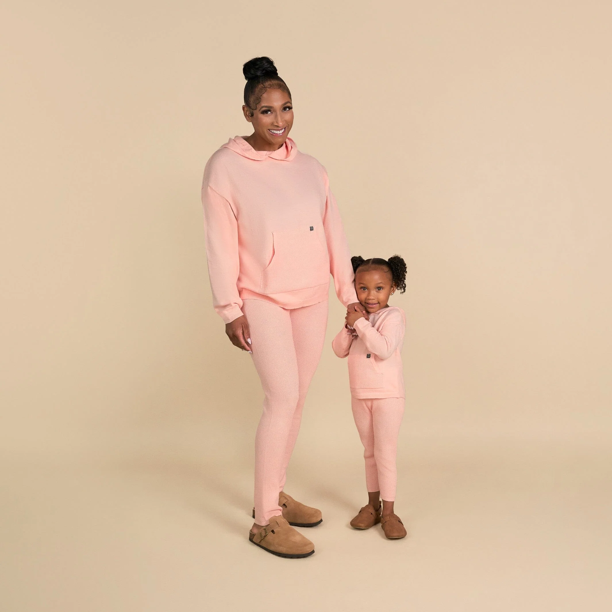 2-Piece Infant & Toddler Pink Hooded Waffle Top and Legging Viscose Set - Image 2