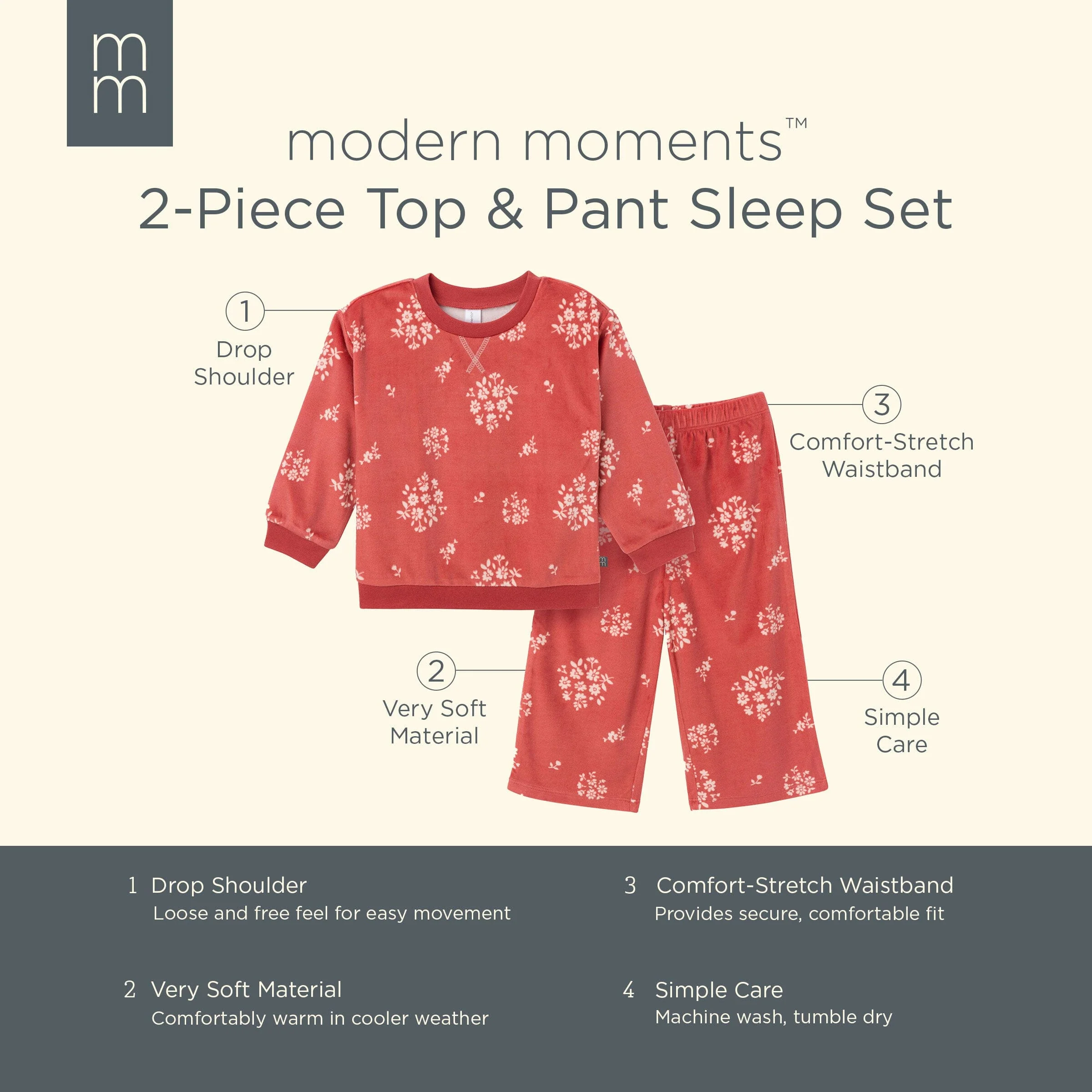 2-Piece Infant & Toddler Girls Red Bouquet Fleece Pajama Set - Image 10