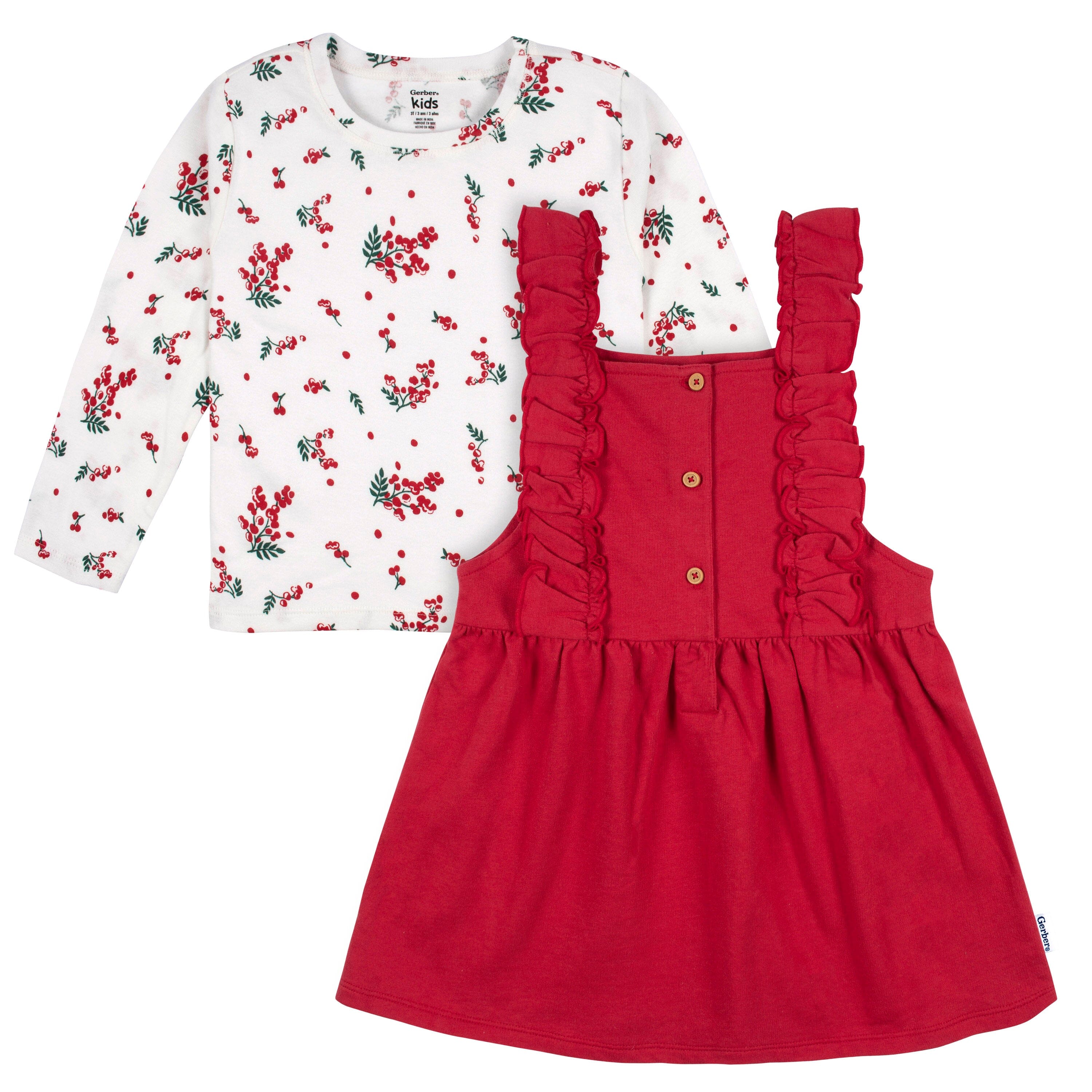 2-Piece Infant Girls Red Holly Berries Jumper & Top Set, 18M - Image 2