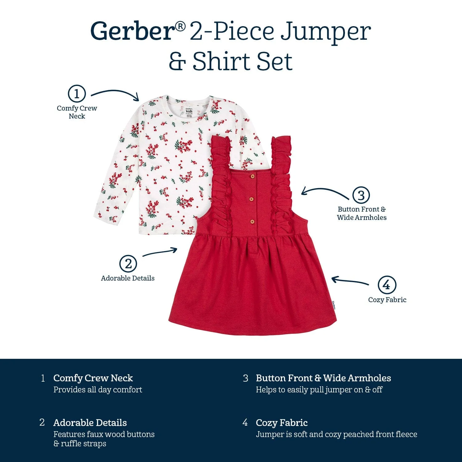 2-Piece Infant Girls Red Holly Berries Jumper & Top Set, 18M - Image 6