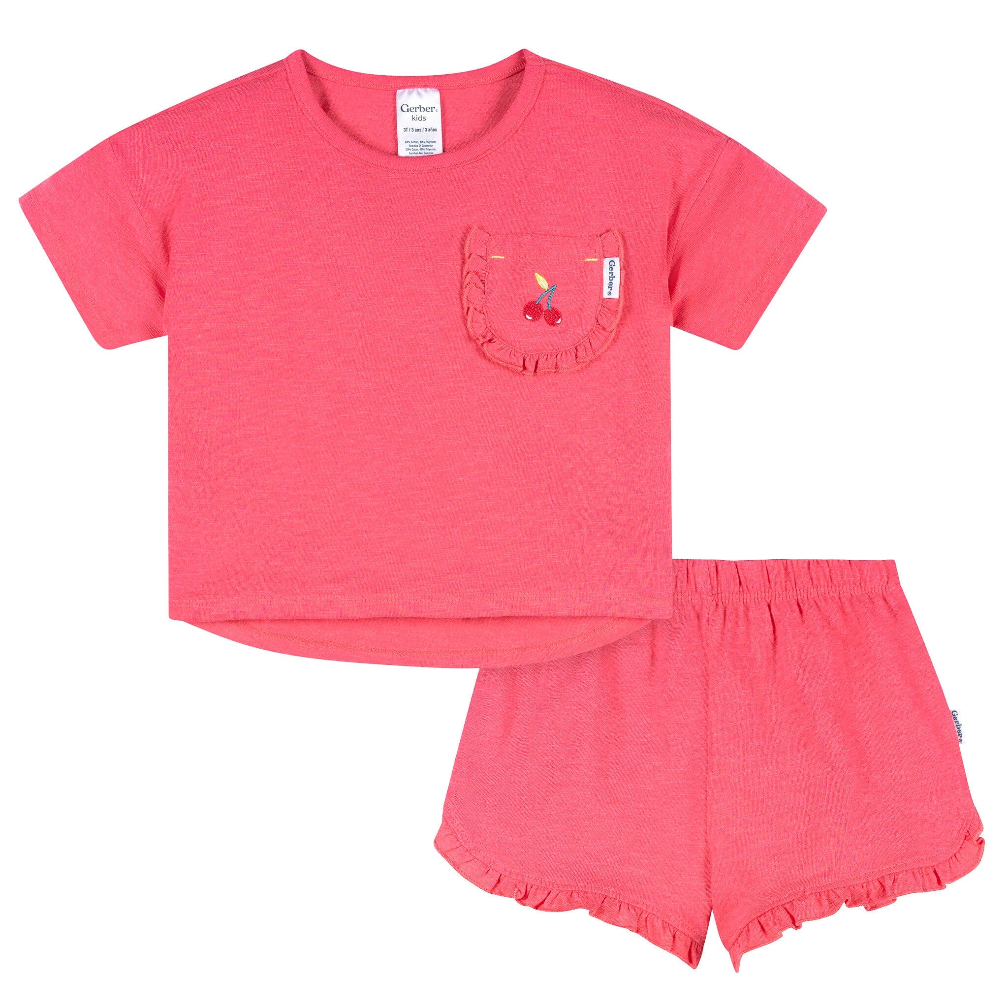 2-Piece Infant & Toddler Girls Cherry Pocket Tee and Shorts Set
