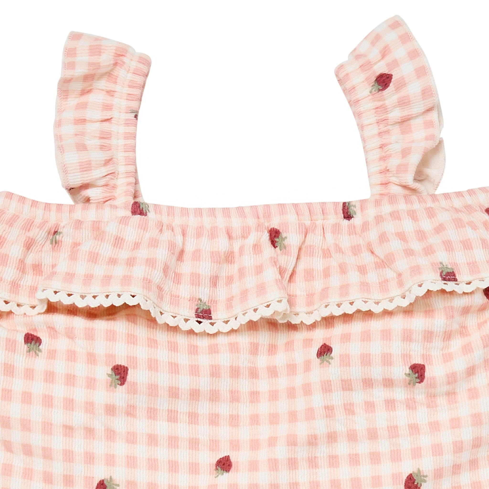 2-Piece Infant & Toddler Girls Rose Strawberry Gingham Top and Shorts Set - Image 3