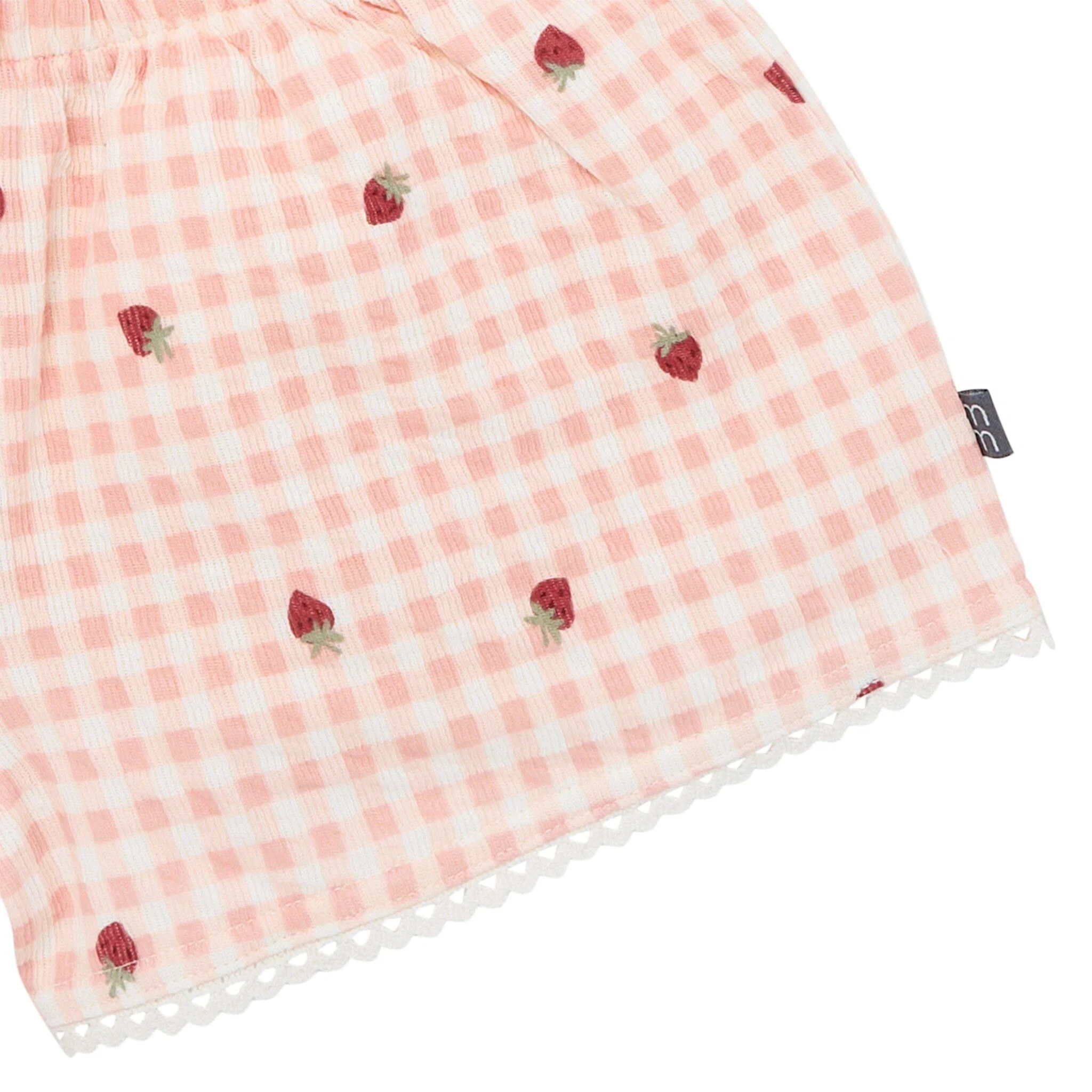 2-Piece Infant & Toddler Girls Rose Strawberry Gingham Top and Shorts Set - Image 7