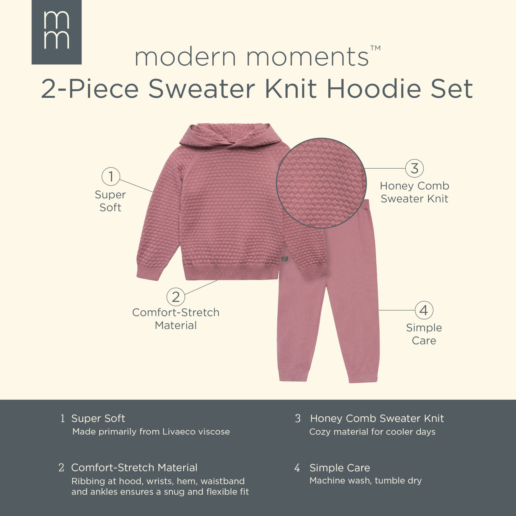 2-Piece Infant & Toddler Girls Rose Sweater Knit Hoodie Viscose Set - Image 7
