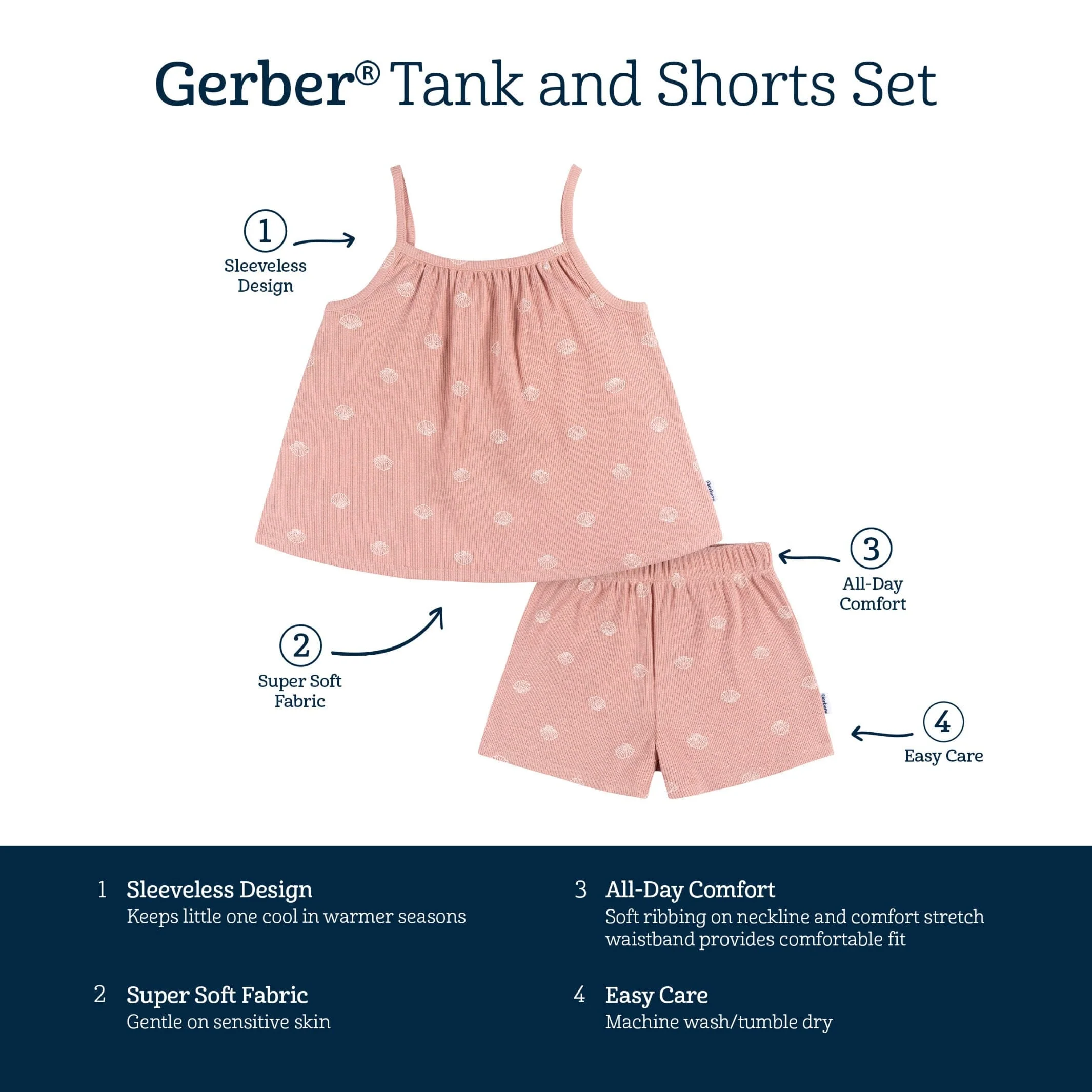 2-Piece Infant and Toddler Girls Seashells Tank Top & Shorts Set - Image 7