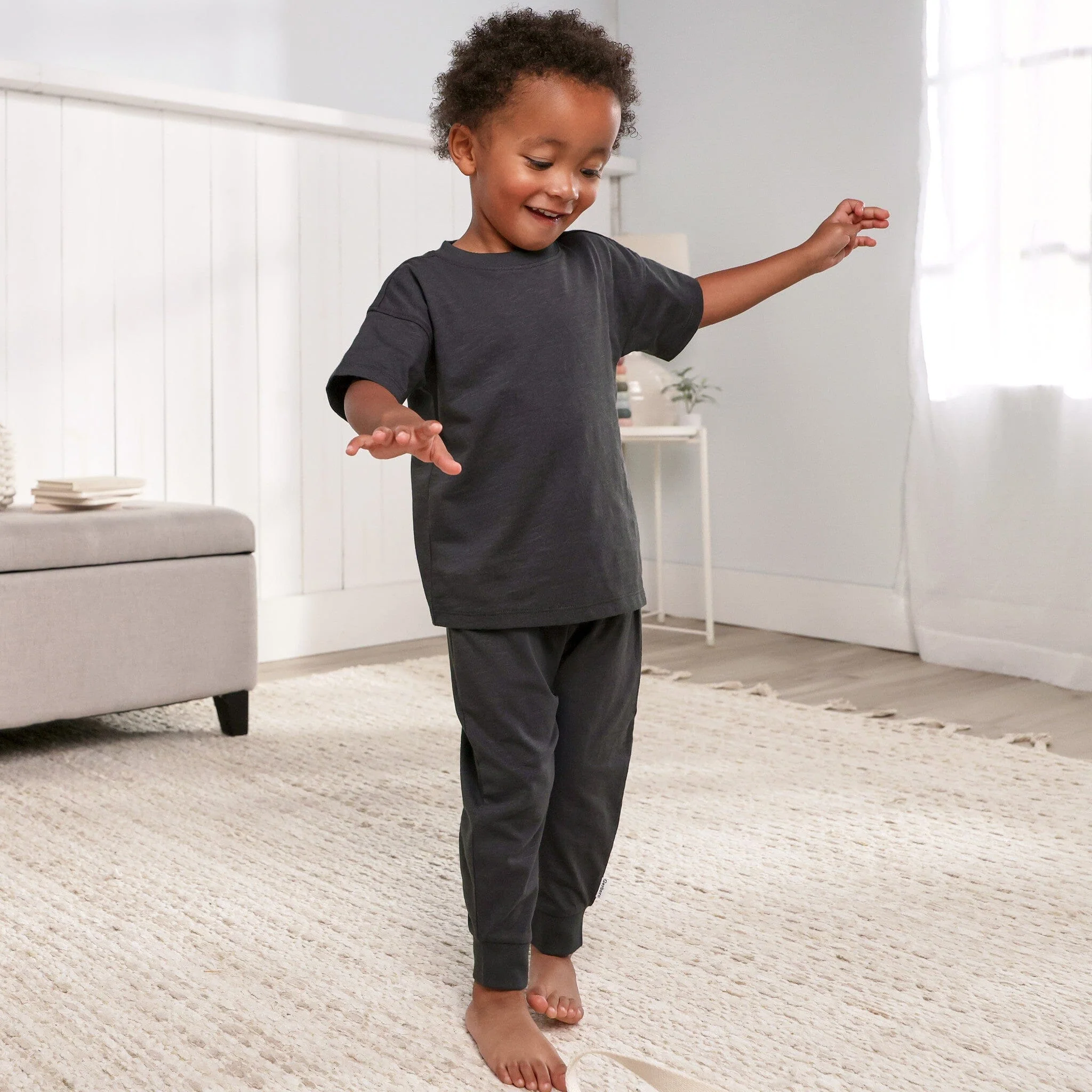2-Piece Infant & Toddler Neutral Asphalt T-Shirt & Jogger Pants Set - Image 2