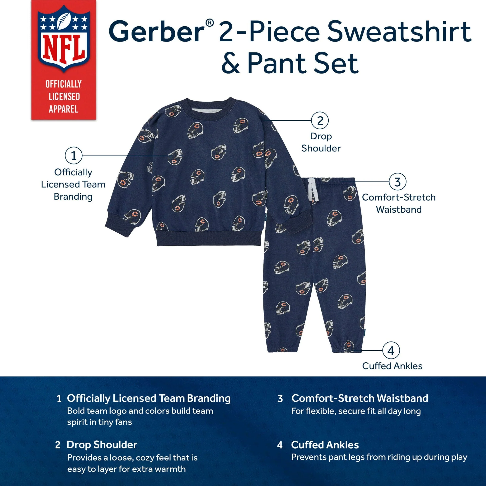 2-Piece Infant & Toddler Chicago Bears Sweatshirt and Pant Set - Image 5