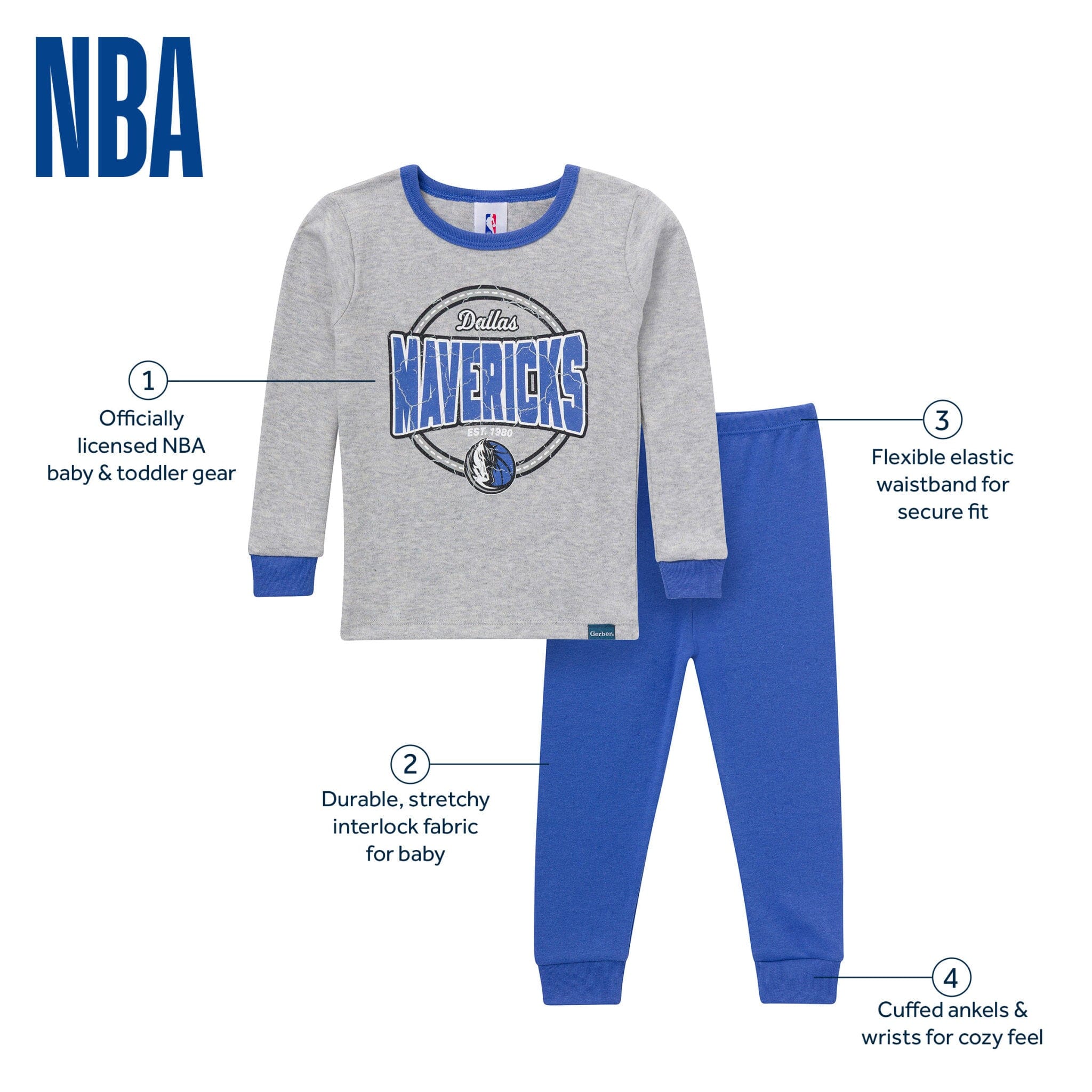 2-Piece Infant & Toddler Neutral Dallas Mavericks Snug Fit Pajamas - Image 6