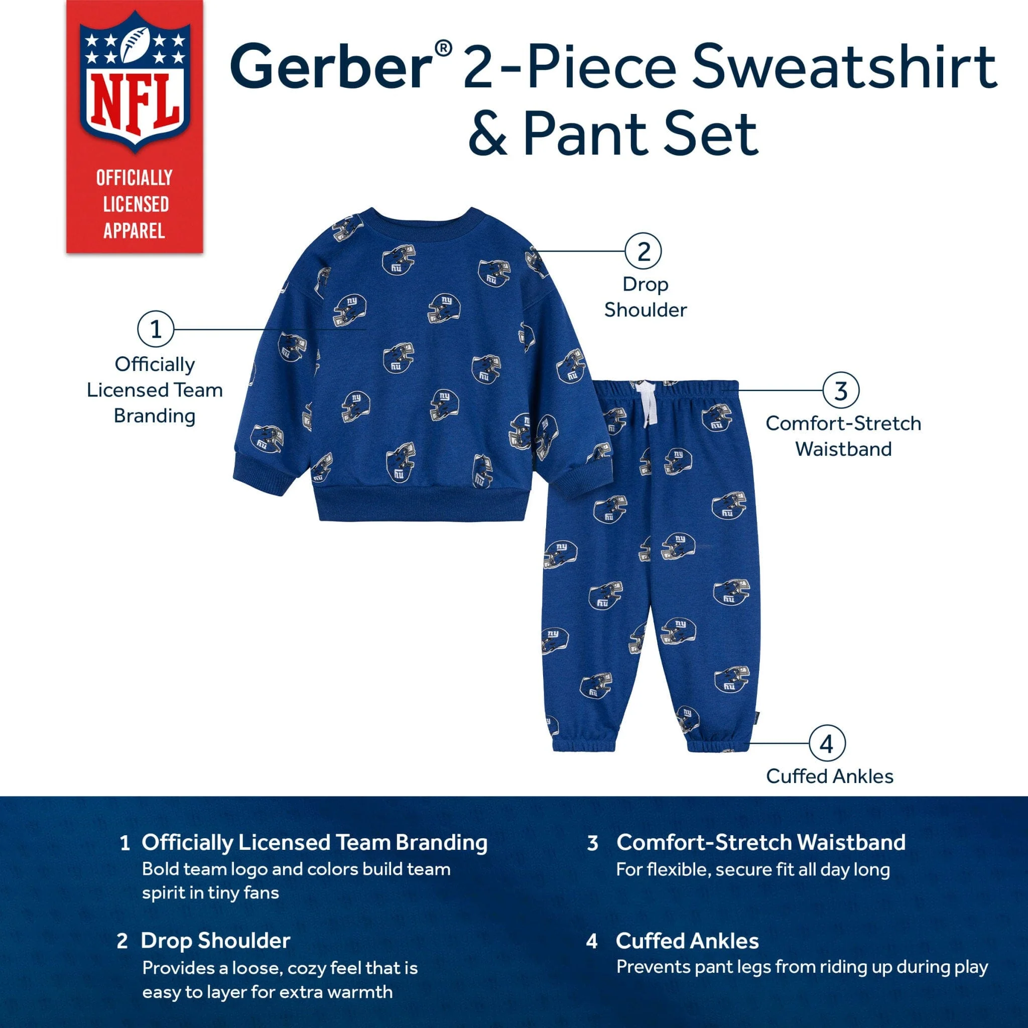 2-Piece Infant & Toddler New York Giants Sweatshirt and Pant Set - Image 5