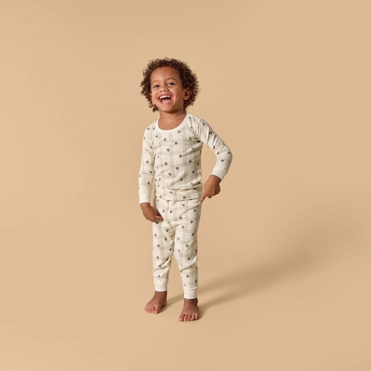 2-Piece Infant & Toddler Neutral Ivory Shamrock Snug Fitting Hacci Pajamas Set - Image 2