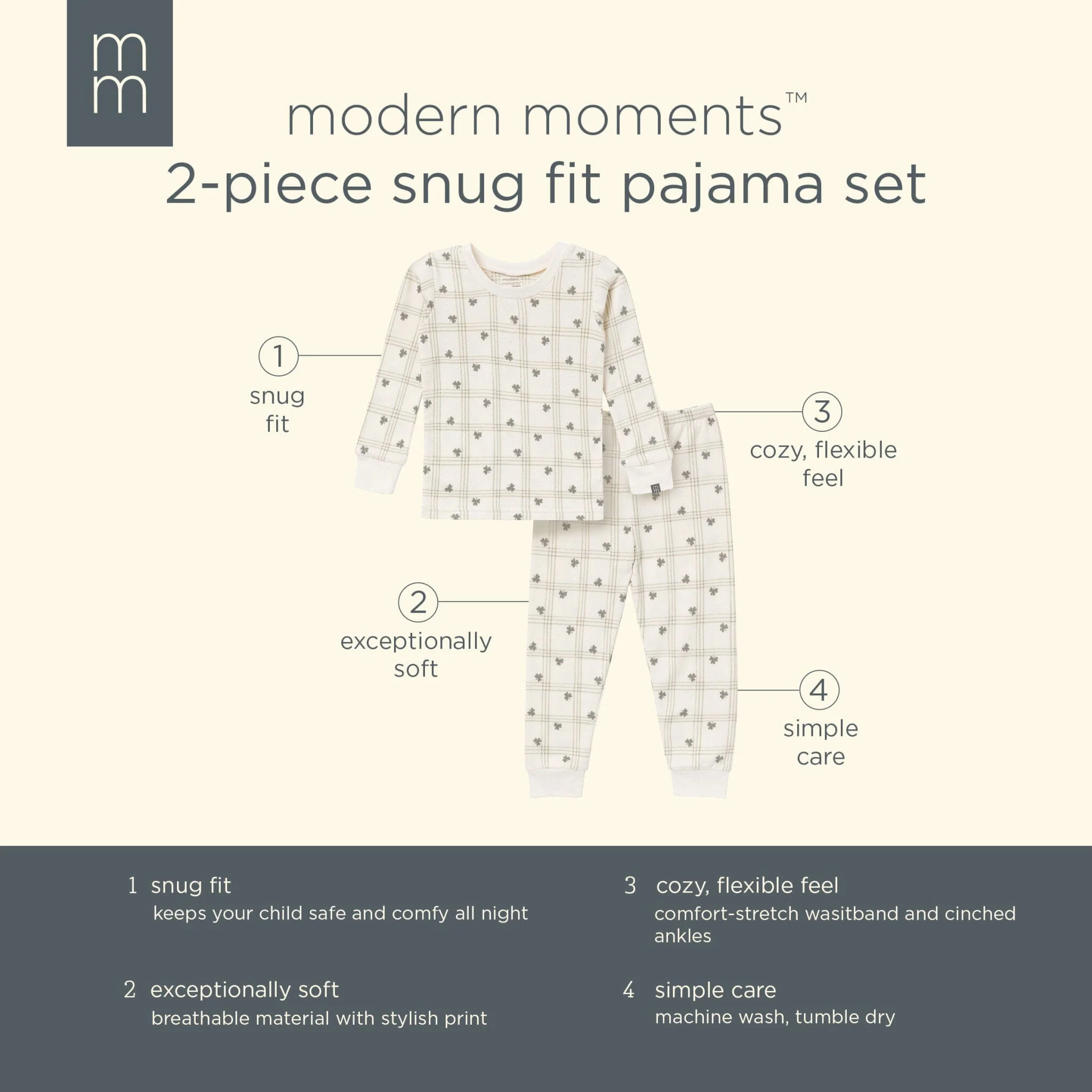 2-Piece Infant & Toddler Neutral Ivory Shamrock Snug Fitting Hacci Pajamas Set - Image 9