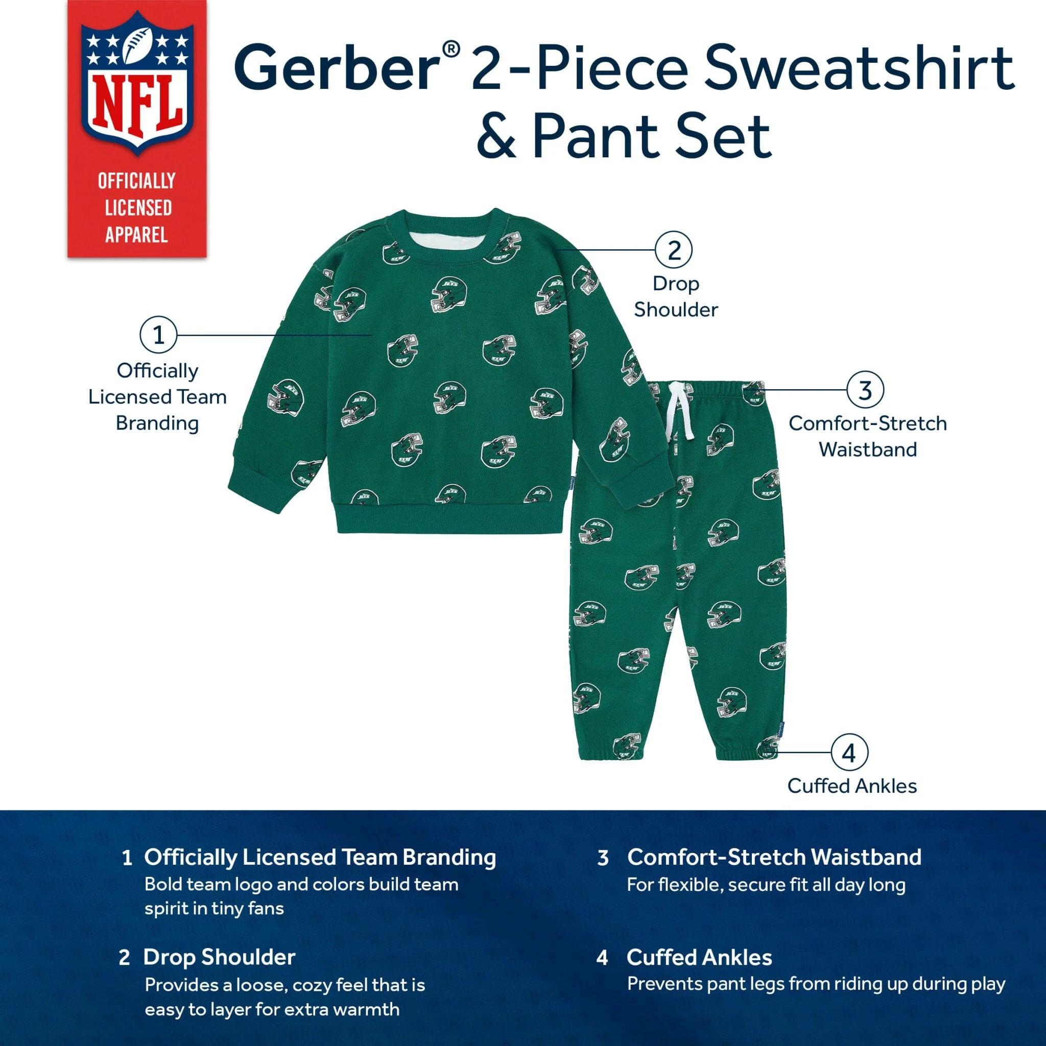 2-Piece Infant & Toddler New York Jets Sweatshirt and Pant Set - Image 5