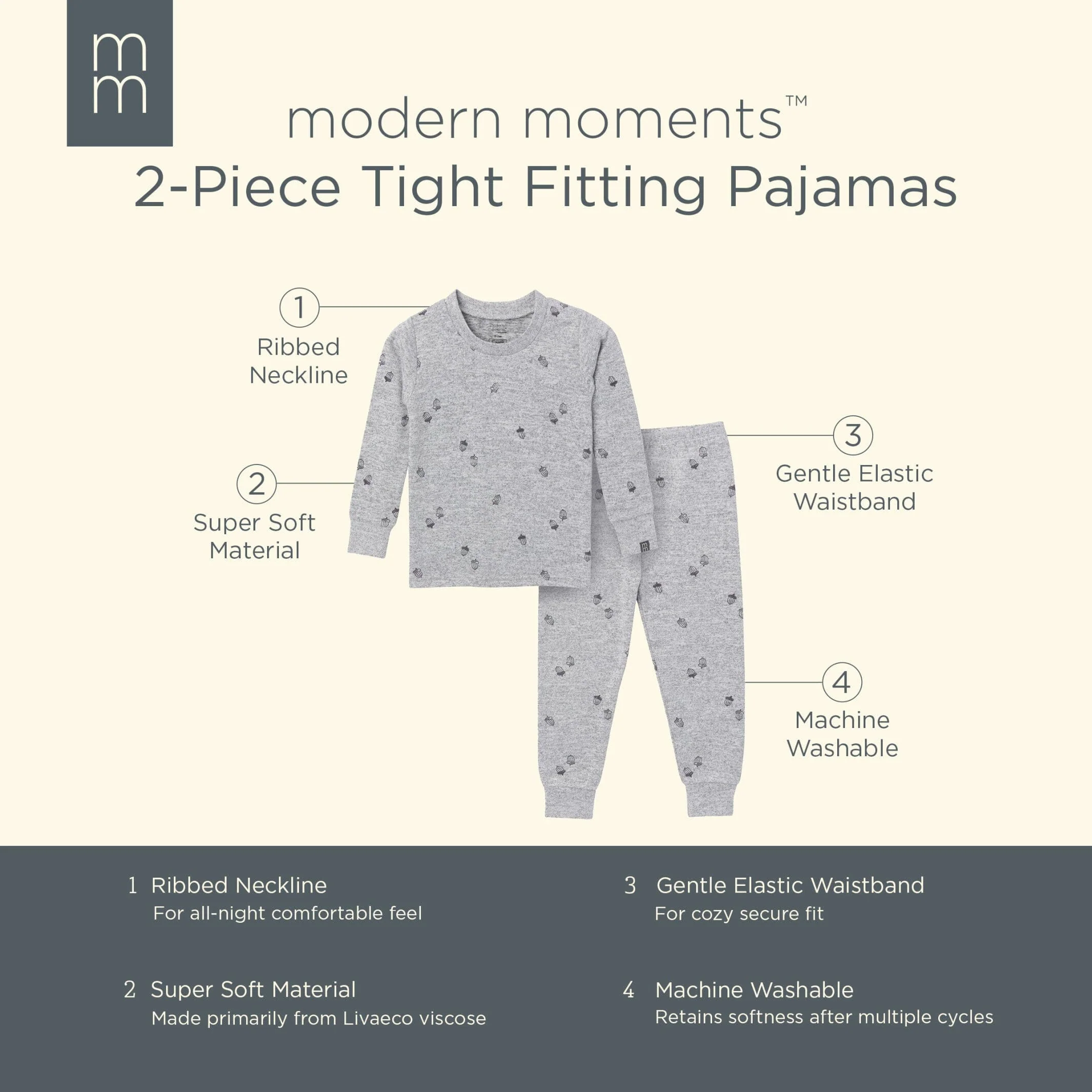 2-Piece Infant & Toddler Neutral Grey Heather Acorn Hacci Pajama Set - Image 7