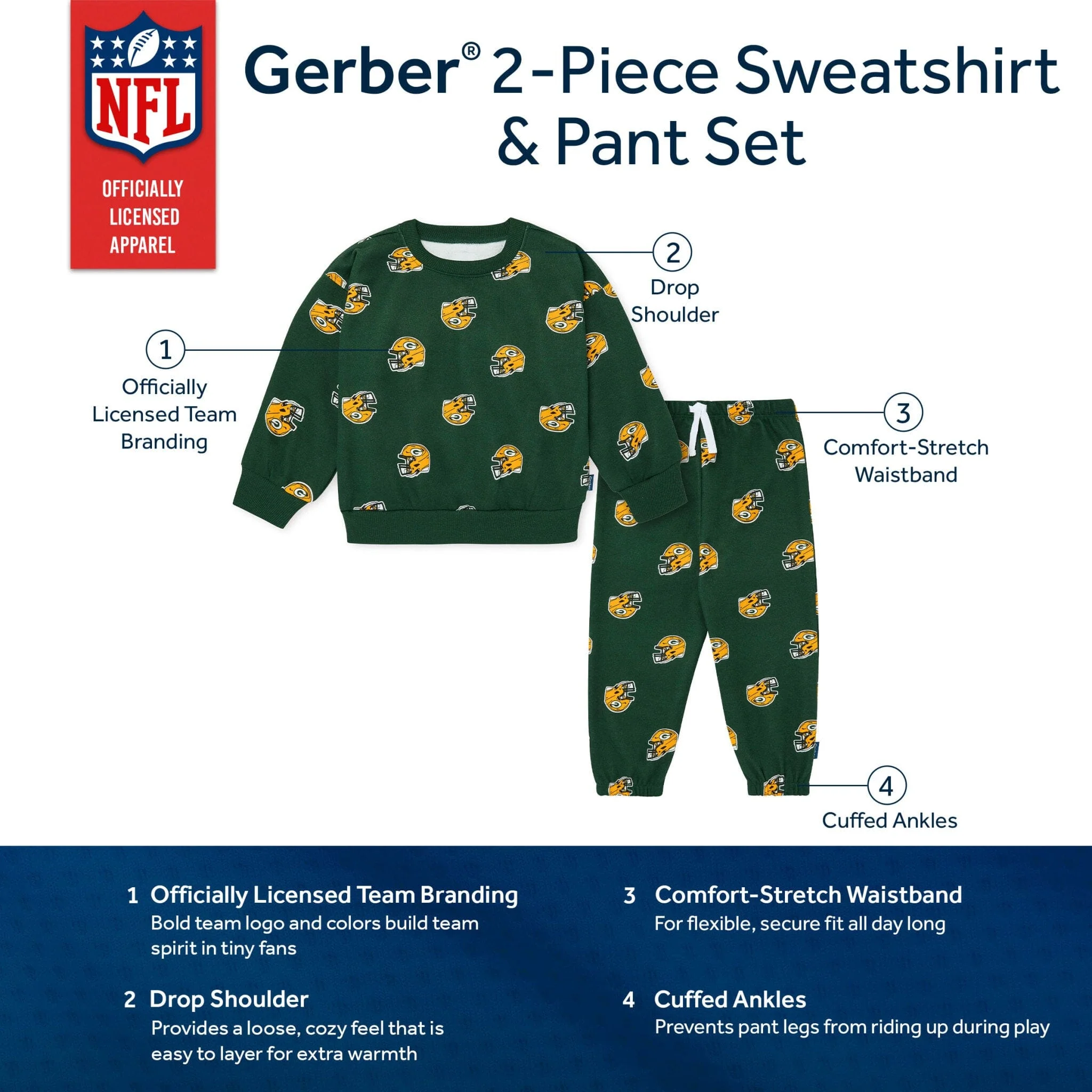 2-Piece Infant & Toddler Green Bay Packers Sweatshirt and Pant Set - Image 5
