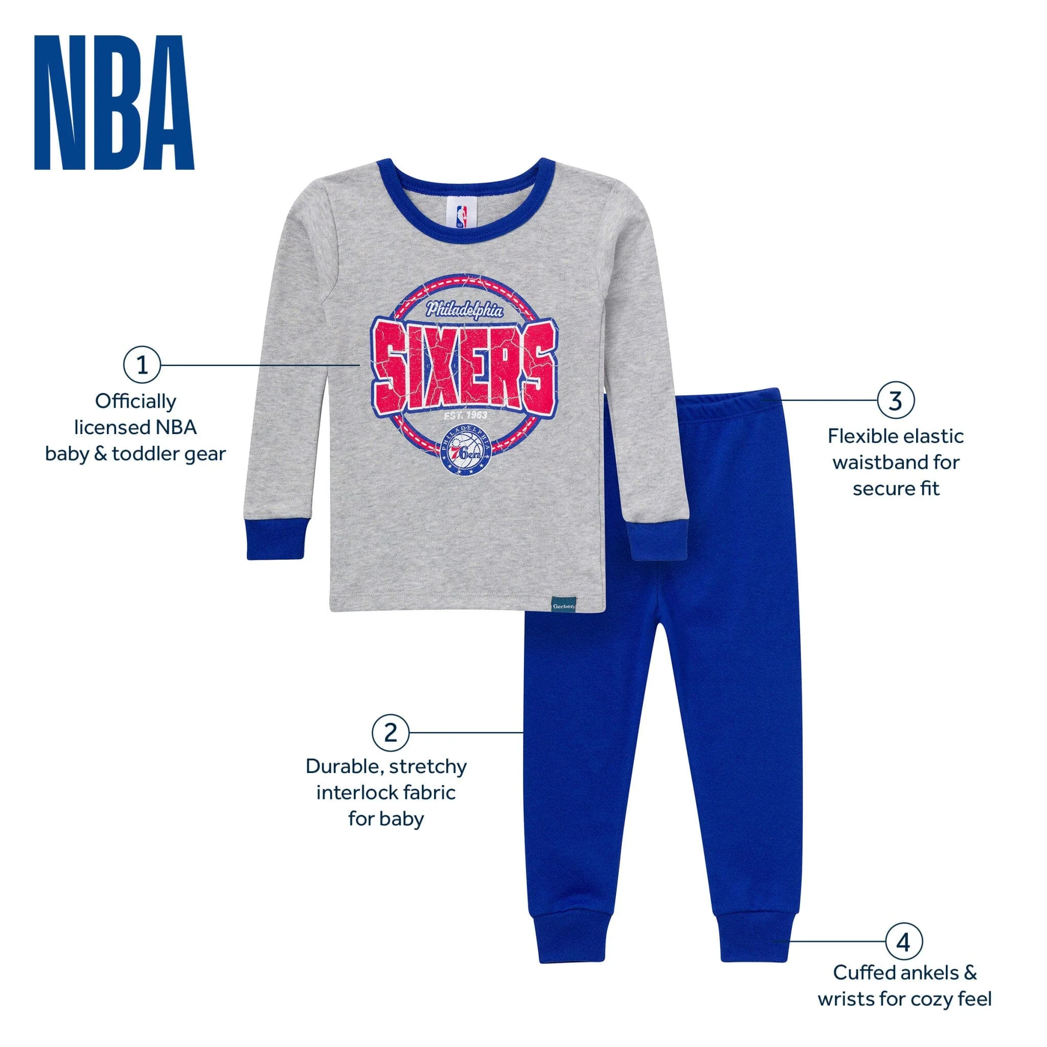2-Piece Infant & Toddler Neutral Philadelphia 76ers Snug Fit Pajamas - Image 6