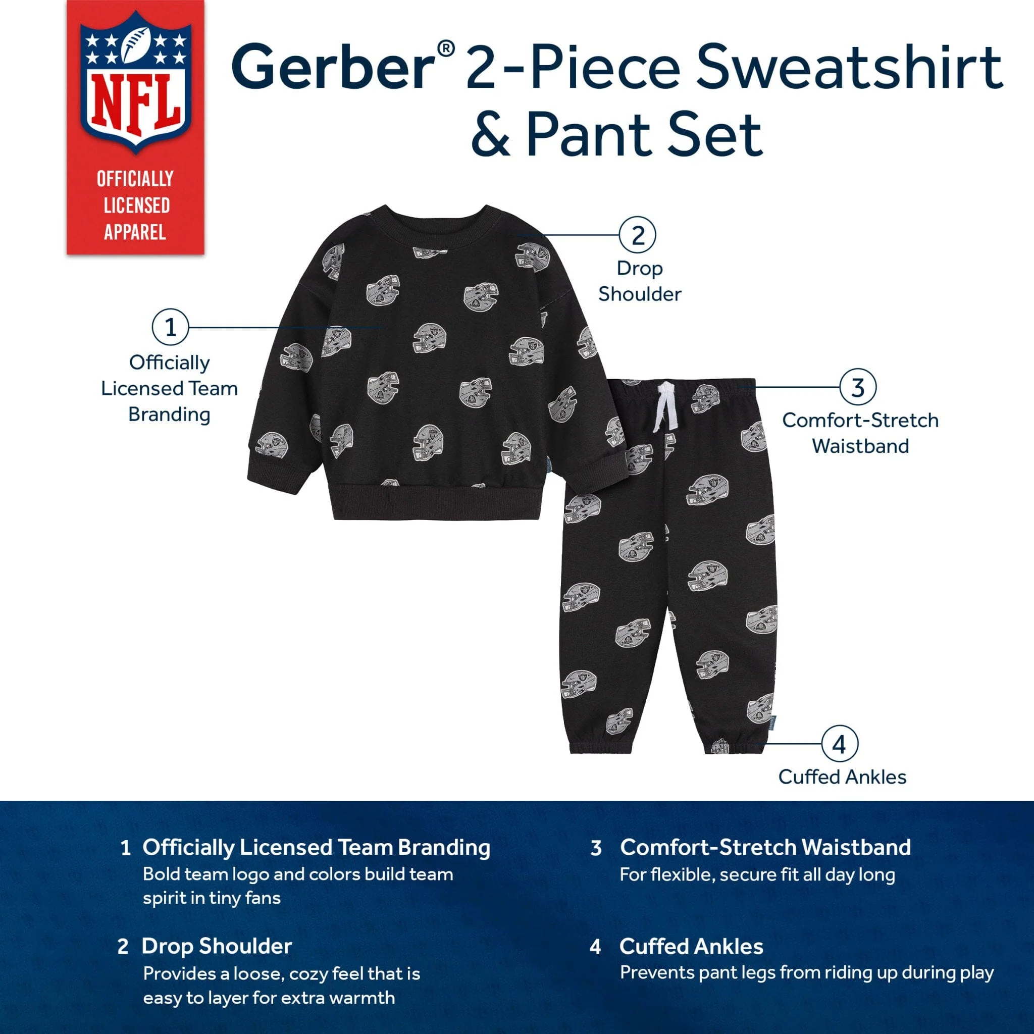 2-Piece Infant & Toddler Las Vegas Raiders Sweatshirt and Pant Set - Image 5