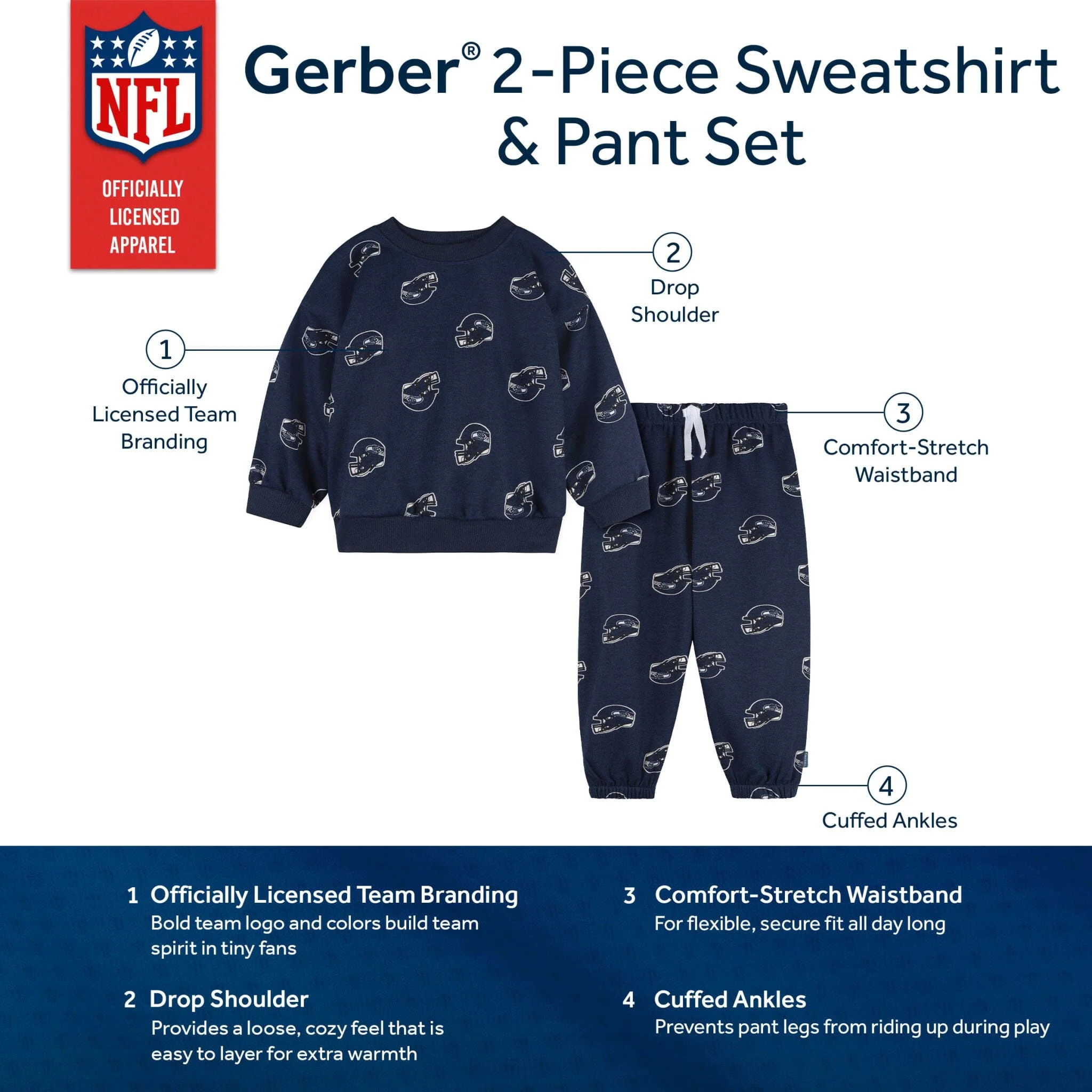 2-Piece Infant & Toddler Seattle Seahawks Sweatshirt and Pant Set - Image 5