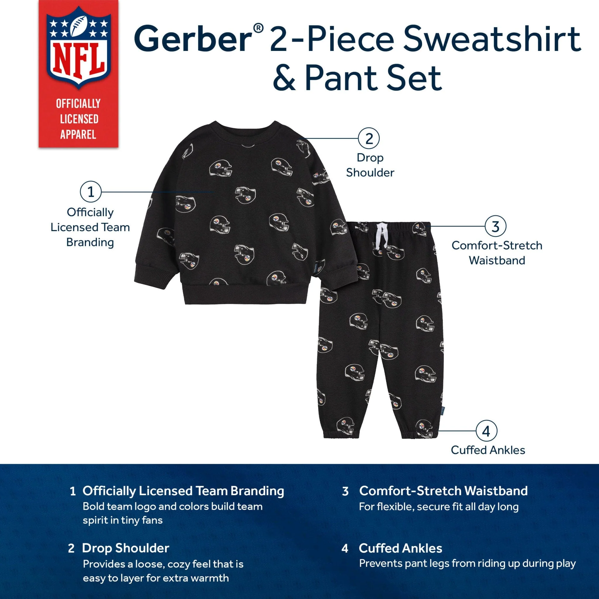2-Piece Infant & Toddler Pittsburgh Steelers Sweatshirt and Pant Set - Image 5
