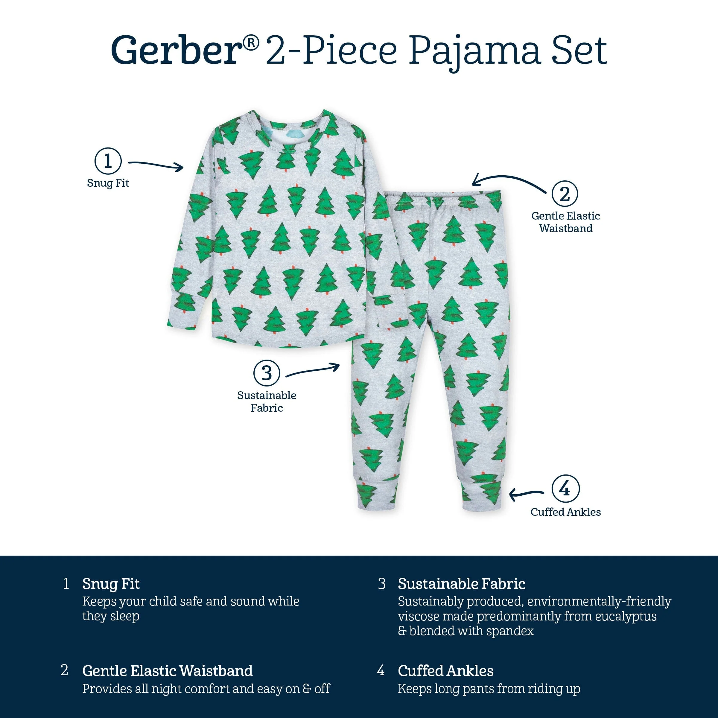 2-Piece Infant & Toddler Spruce Buttery Soft Viscose Made from Eucalyptus Snug Fit Holiday Pajamas - Image 7