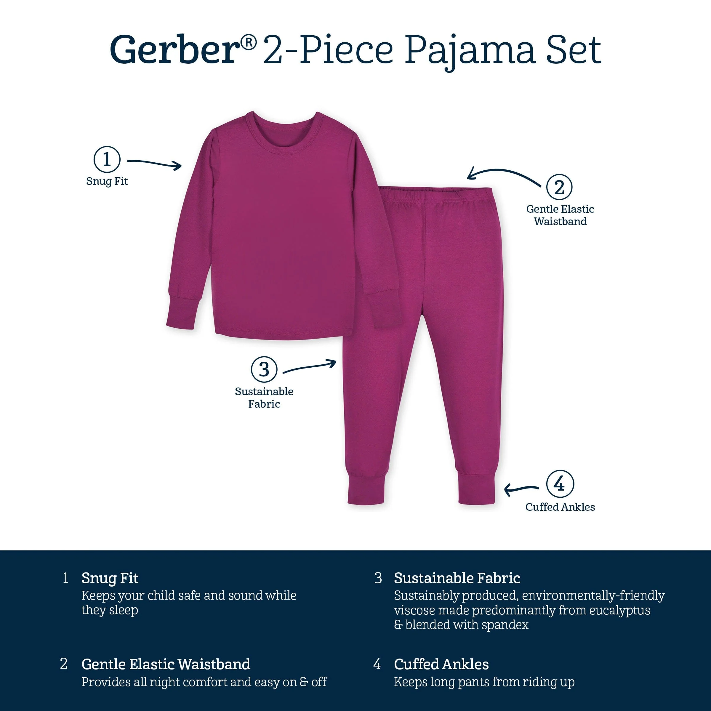 2-Piece Infant & Toddler Raspberry Buttery Soft Viscose Made from Eucalyptus Snug Fit Pajamas - Image 8