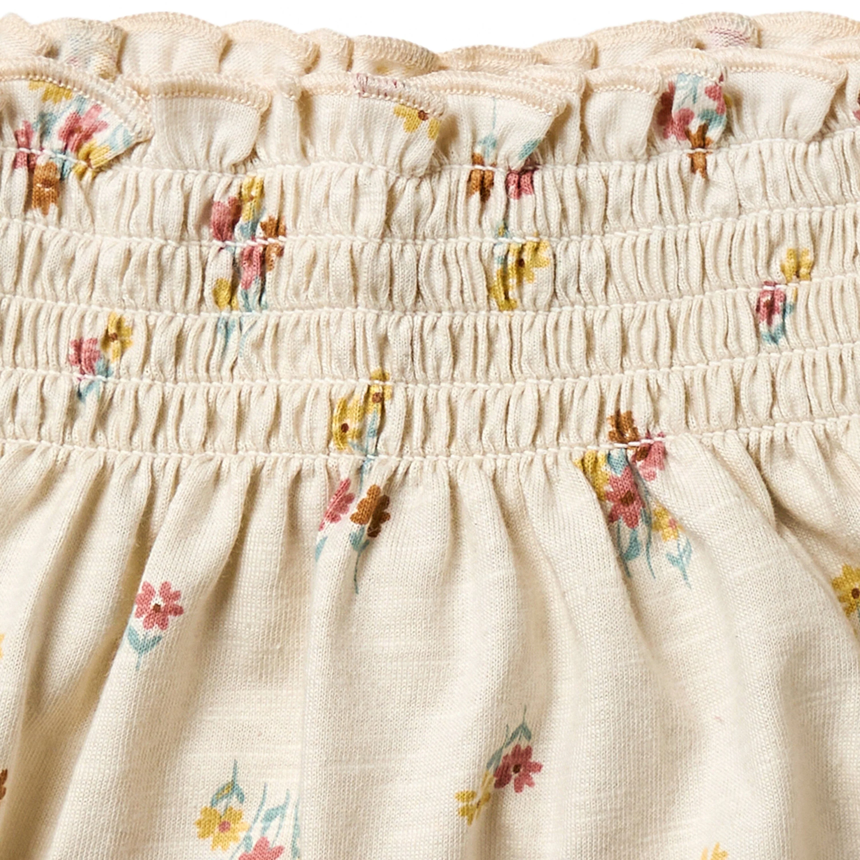 2-Piece Infant & Toddler Girls Beige Flowers Smocked Sleeveless Top & Wide Leg Shorts Set - Image 7
