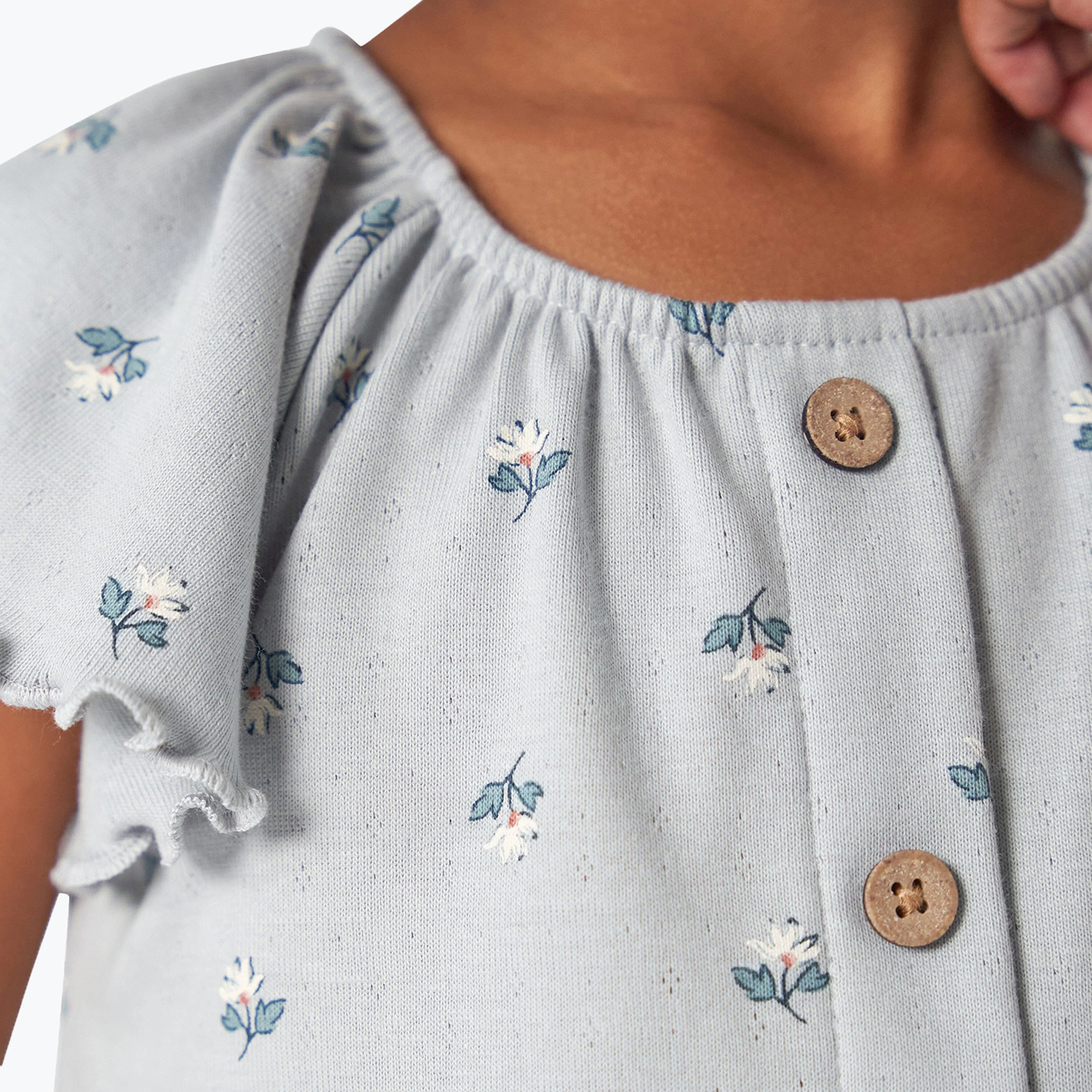 2-Piece Infant & Toddler Girls Light Blue Daisy Ruffled Sleeve Top & Smocked Wide Leg Shorts Set - Image 3