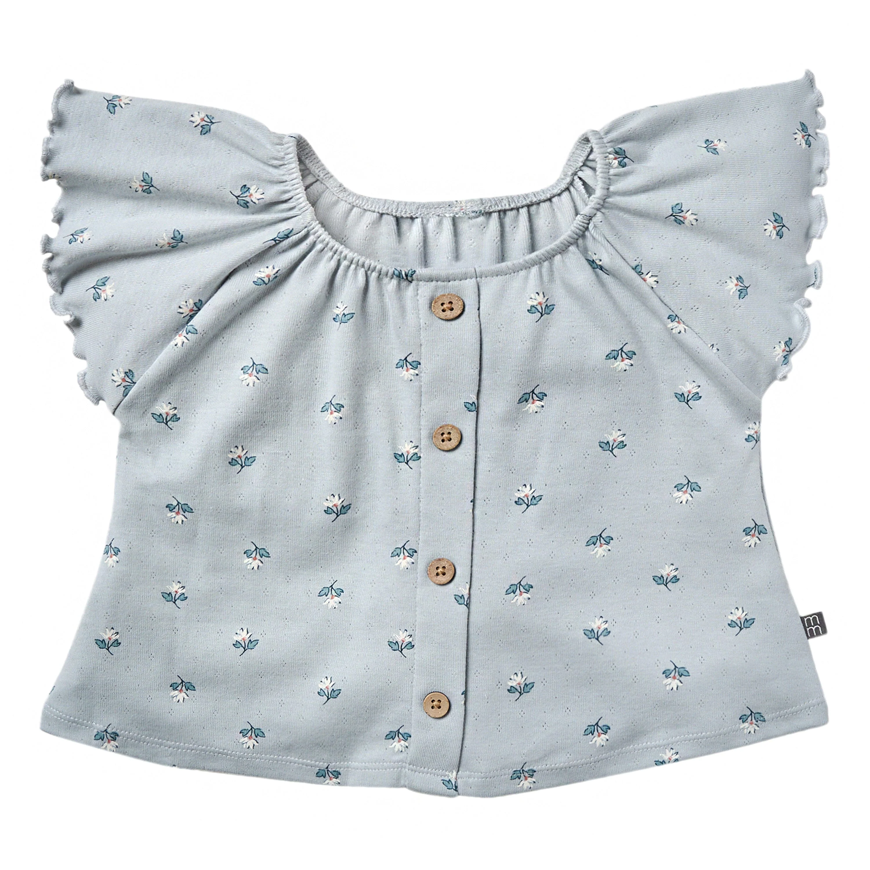 2-Piece Infant & Toddler Girls Light Blue Daisy Ruffled Sleeve Top & Smocked Wide Leg Shorts Set - Image 5