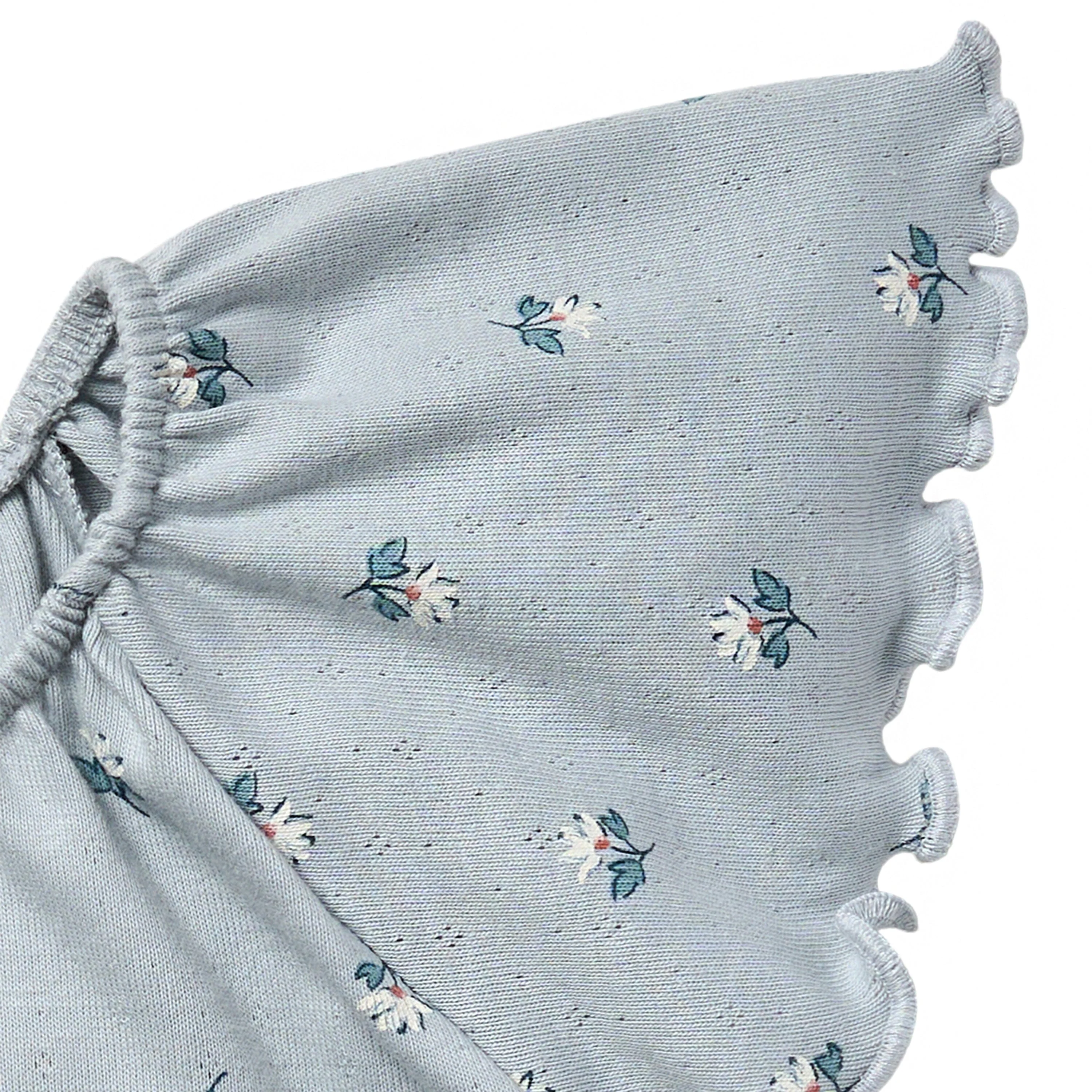 2-Piece Infant & Toddler Girls Light Blue Daisy Ruffled Sleeve Top & Smocked Wide Leg Shorts Set - Image 7
