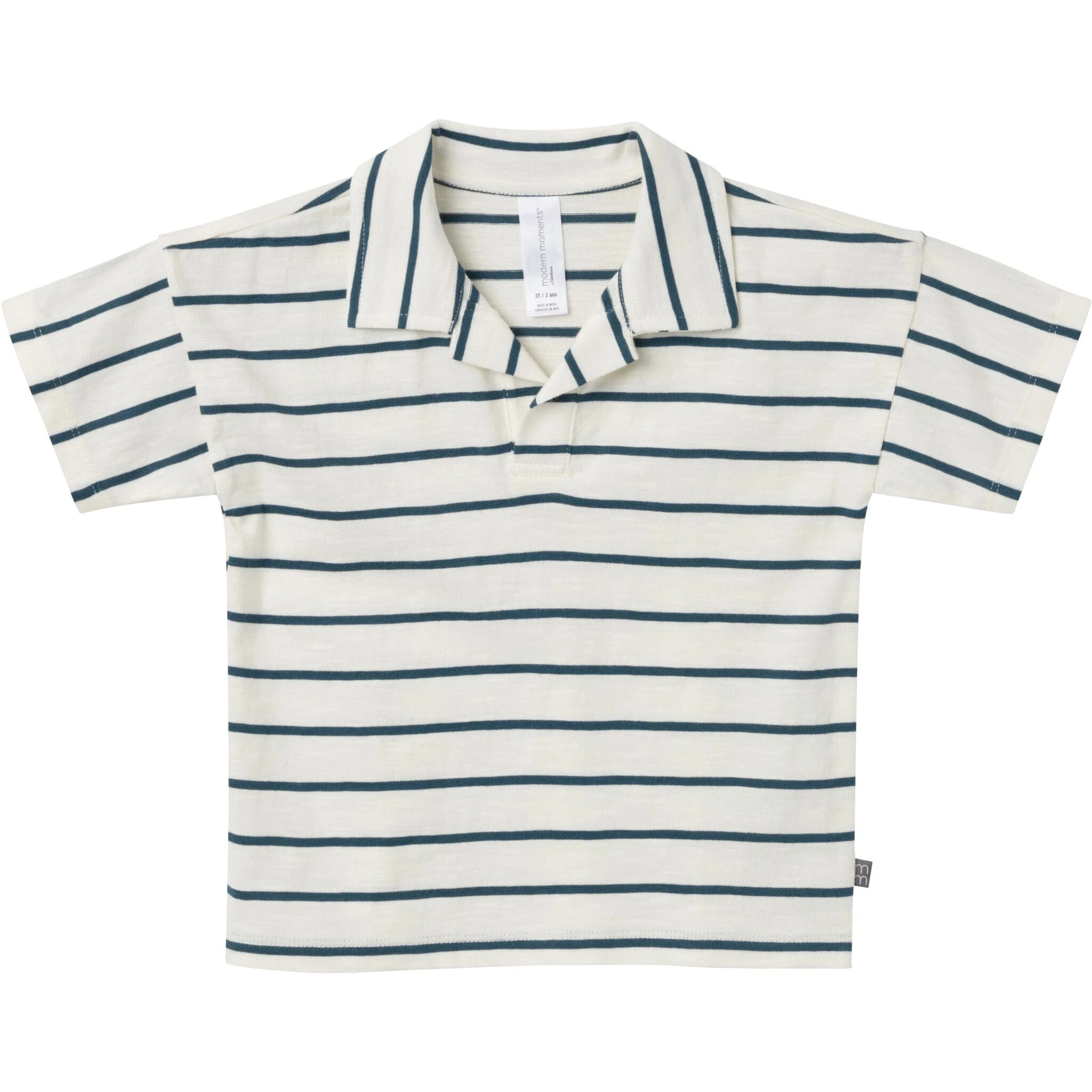 2-Piece Toddler Boys Ivory Stripe Johnny Collar Shirt and Shorts Set - Image 3