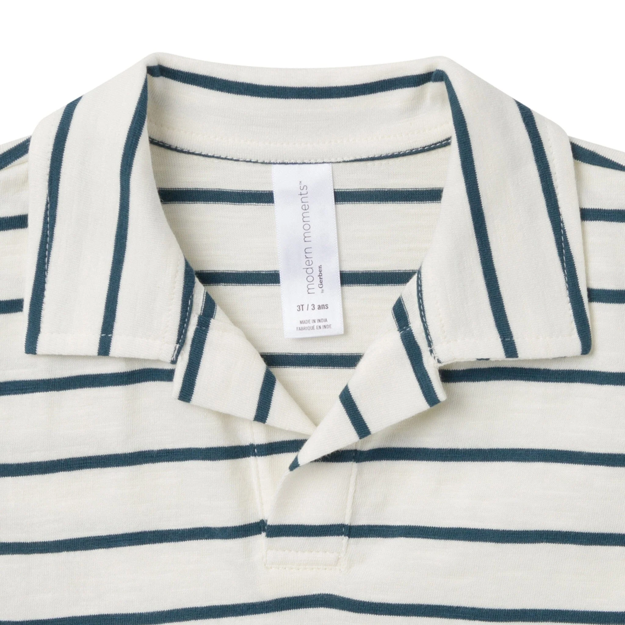 2-Piece Toddler Boys Ivory Stripe Johnny Collar Shirt and Shorts Set - Image 4
