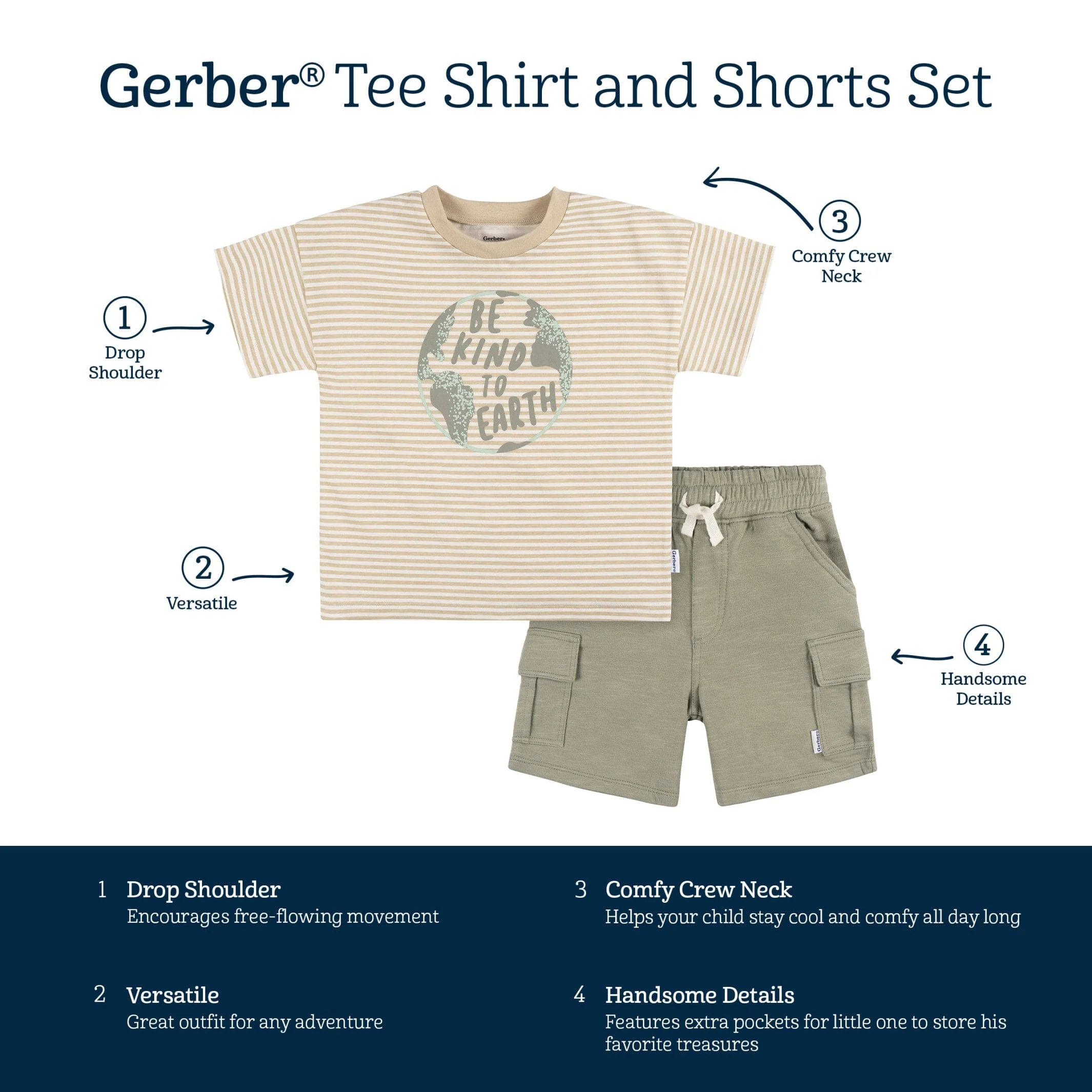 2-Piece Toddler Boys Kind Earth T-Shirt & Cargo Shorts Set - Image 7