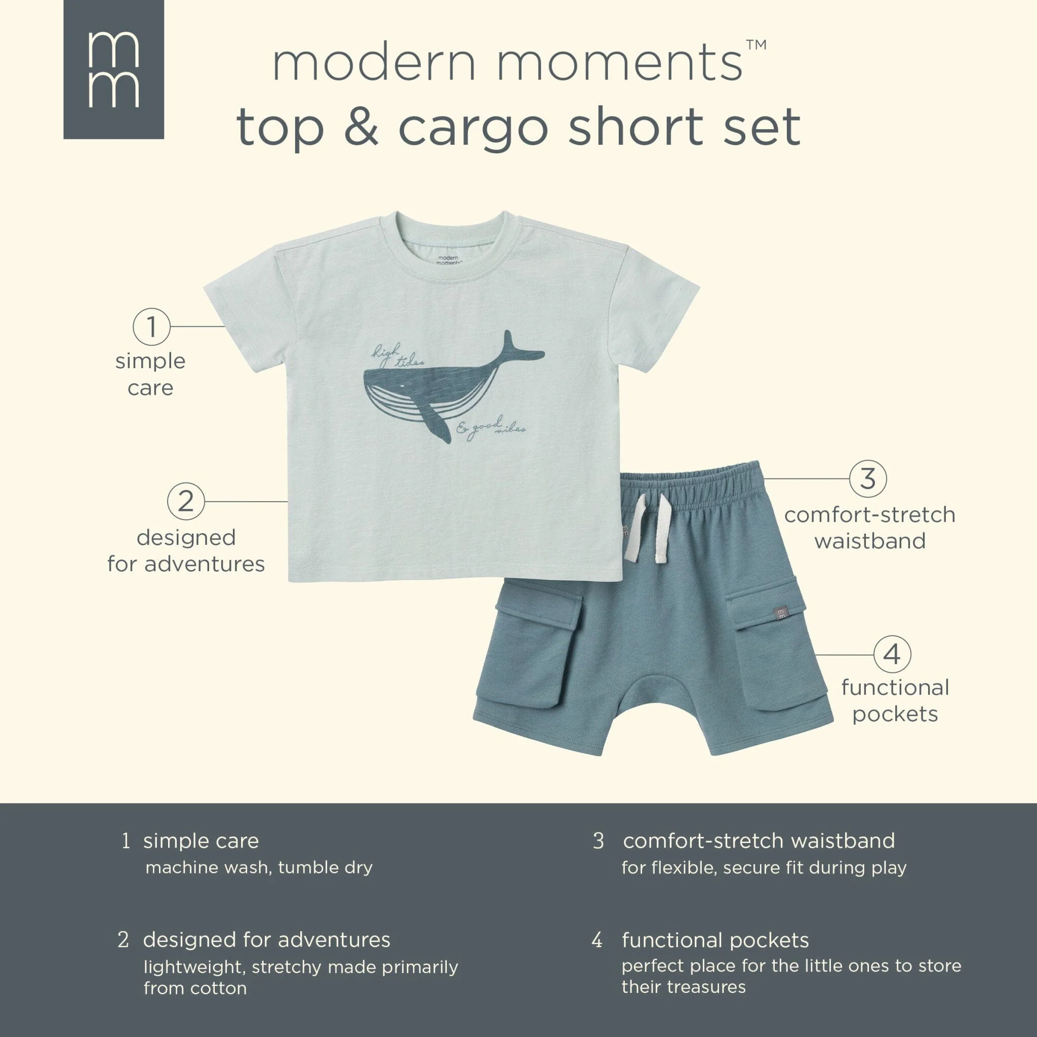 2-Piece Toddler Boys Whale Top and Cargo Shorts Set - Image 7