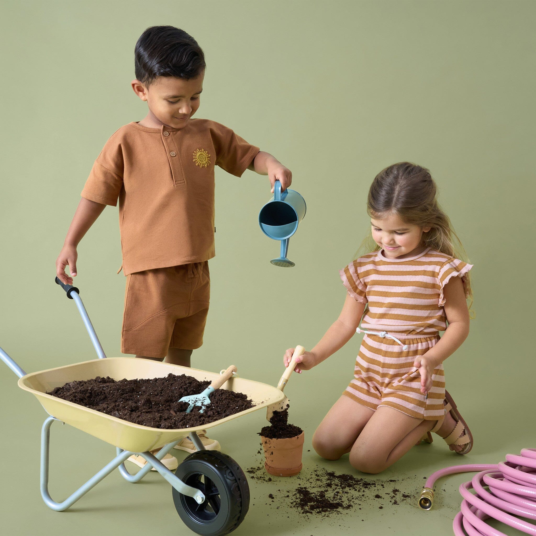 2-Piece Toddler Boys Medium Brown Henley Shirt and Shorts Set - Image 2