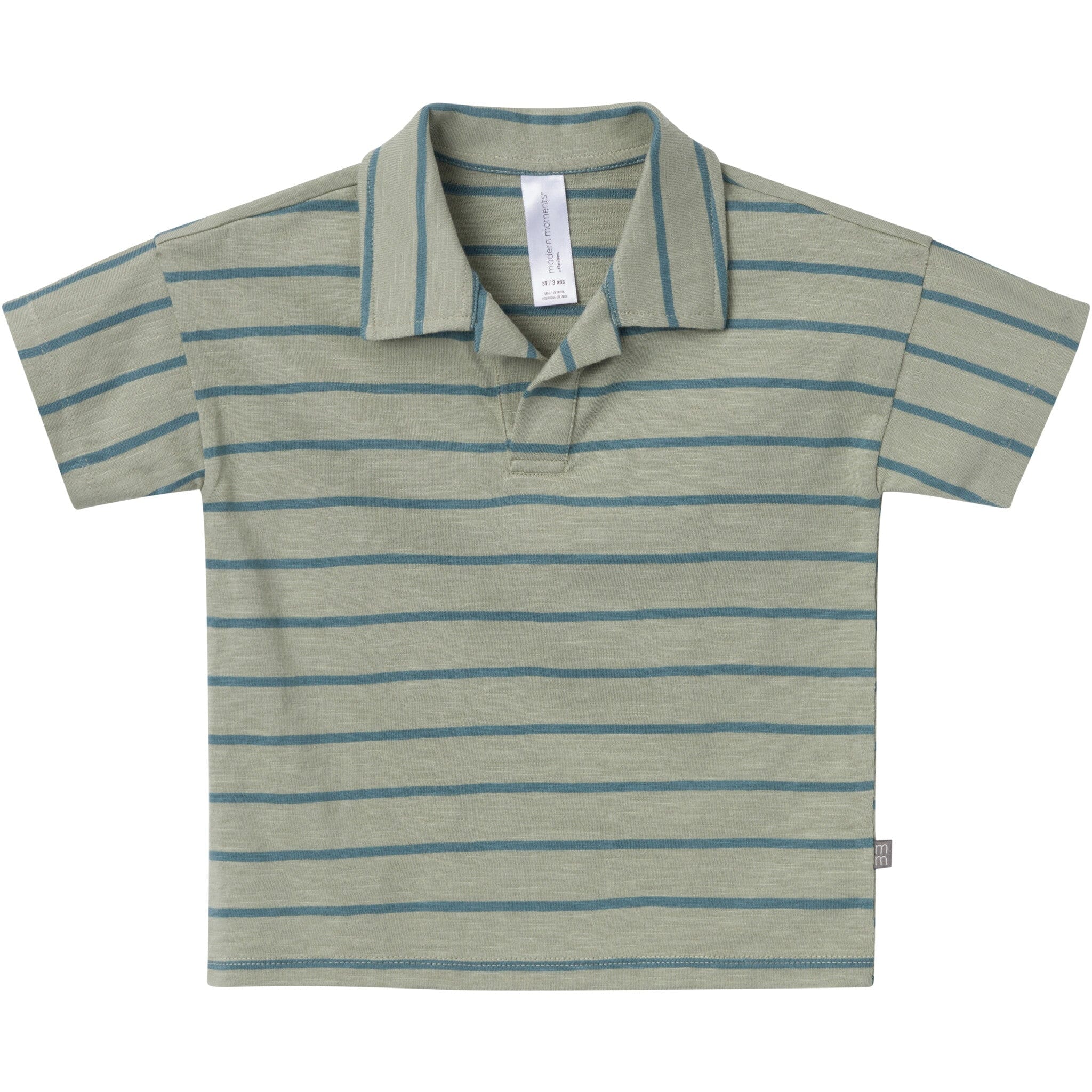 2-Piece Toddler Boys Green Stripe Johnny Collar Shirt and Shorts Set - Image 2